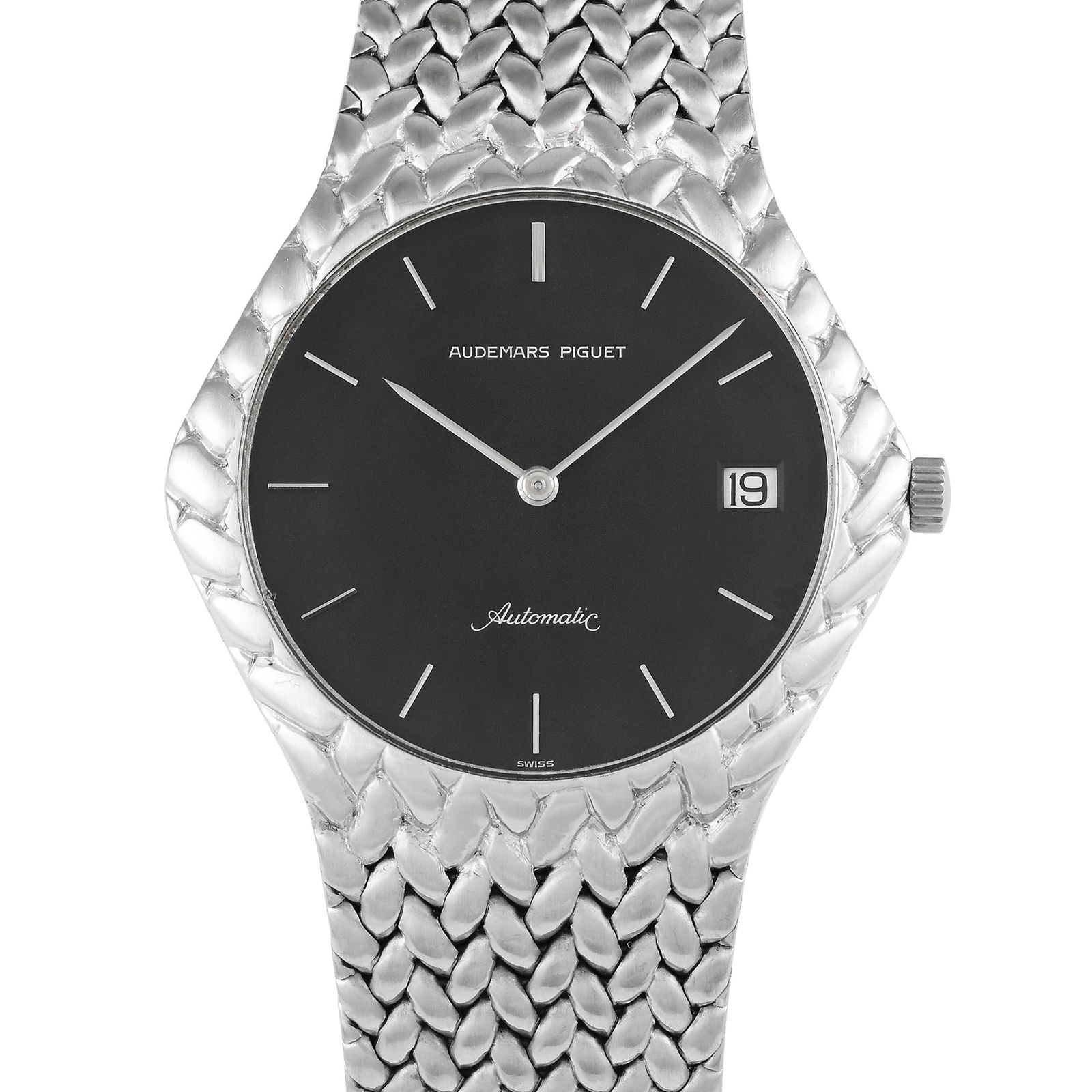 Audemars Piguet Cobra Jumbo 18K White Gold Vintage Watch: Audemars Piguet Cobra Jumbo 38mm 18K White Gold Vintage Watch W/Box and Papers Ref. BC5447G341 - A striking vintage statement from the 1980s, this Audemars Piguet Cobra Jumbo is crafted entirely in so