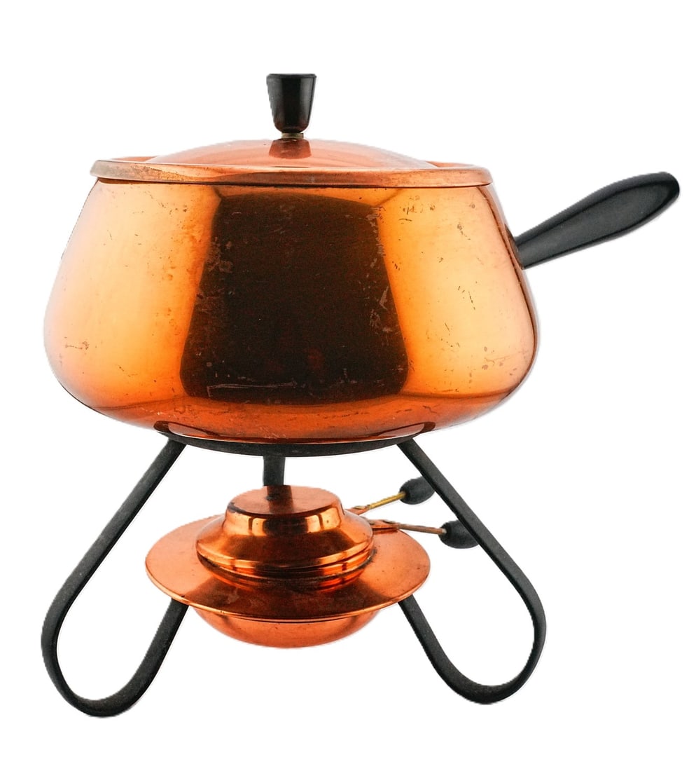 Vintage Copper Fondue Pot with Cast Iron Stand and Burner (1 of 6)