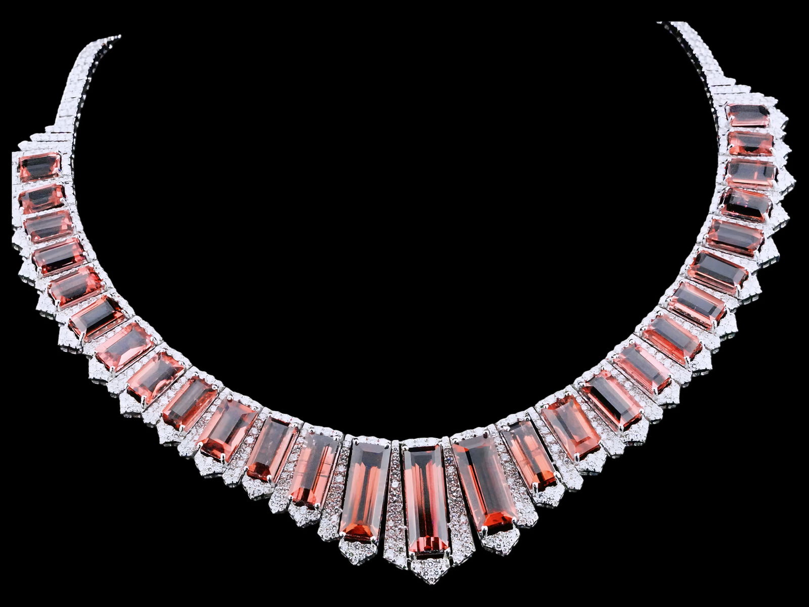89.60ctw Tourmaline, 12.00ctw Diamond and 18K Necklace: 89.60ctw Pink Tourmaline, 12.00ctw VS1-VS2/H-J Diamond and 18K White Gold 16" Cocktail Necklace - THIS ITEM WILL COME WITH A $124,000 INSURANCE VALUATION REPORT IN THE WINNING BIDDER'S NAME. This extr