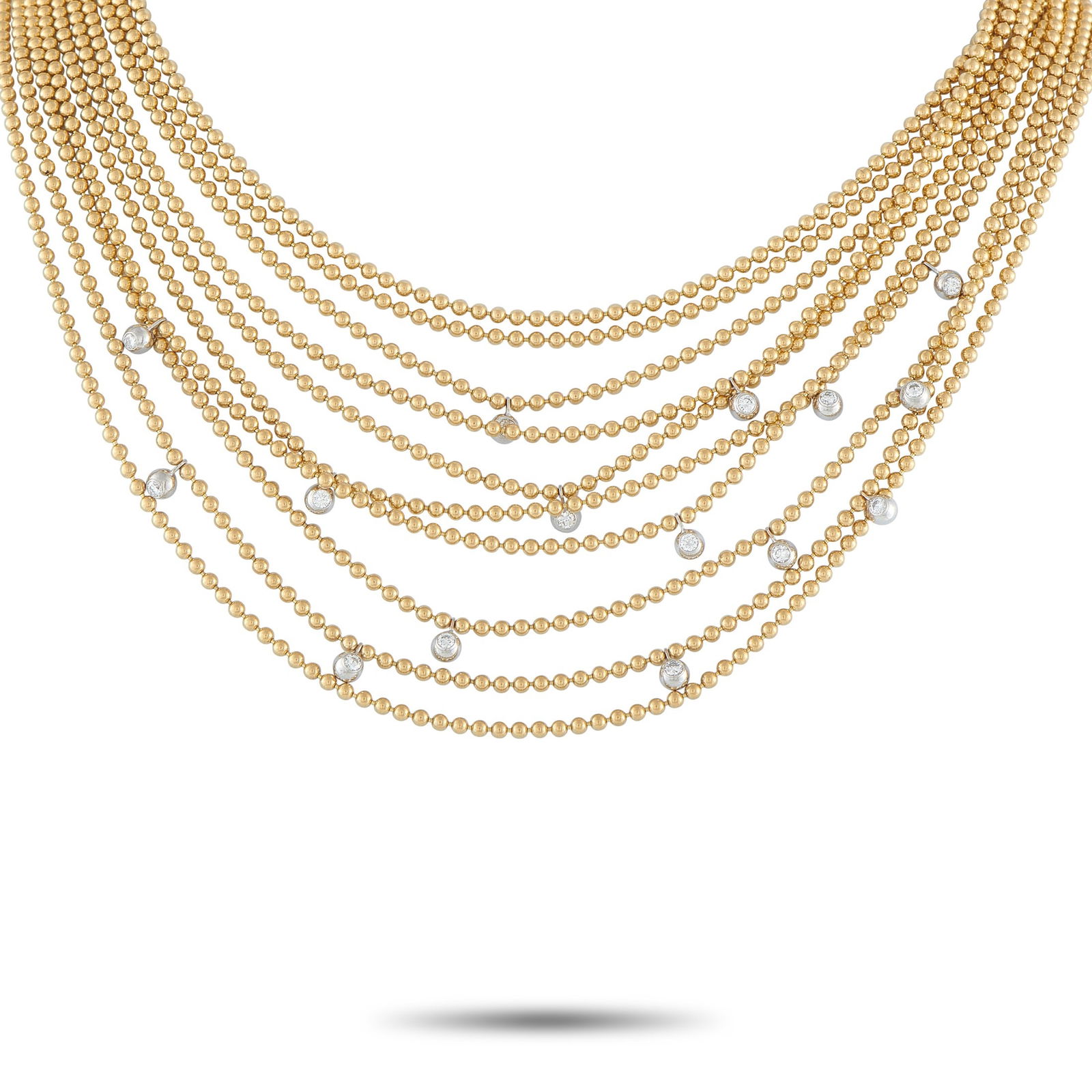 Cartier Draperie Diamond, 18K 10-Strand Necklace: Cartier Draperie Diamond, 18K Yellow and White Gold 10-Strand Necklace - By Cartier, this elegant bi color gold necklace is composed of ten fluidly draped strands that settle gracefully along the neck