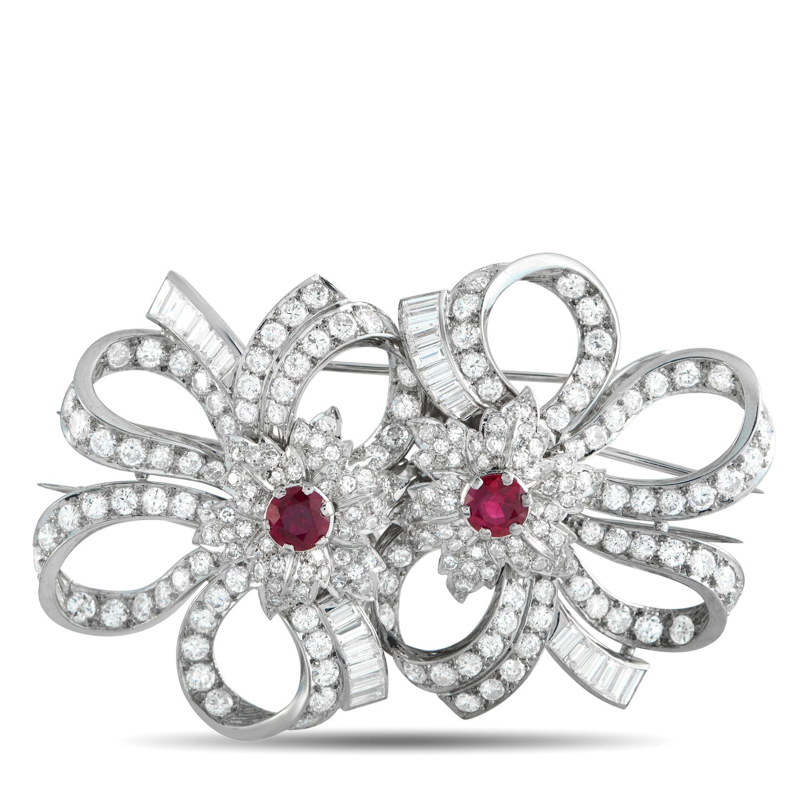 11.10ctw Diamond, 2.05ctw Ruby and Platinum Brooch (1 of 2)