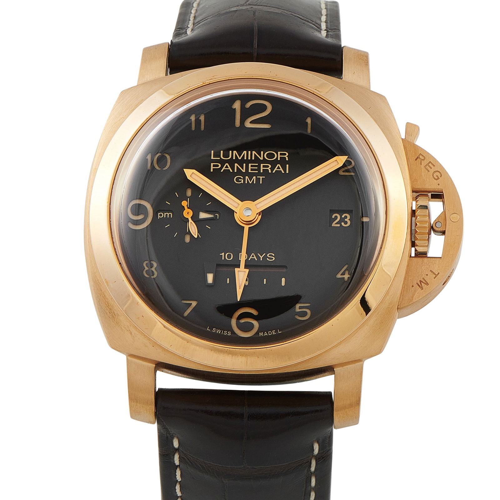 Officine Panerai Luminor GMT 10 Days 18K Watch: Officine Panerai Luminor GMT 10 Days 18K Rose Gold Limited Edition Watch W/Box and Papers Ref. PAM00491 (Only 10 Produced) - Produced in an exceptionally limited edition of just ten pieces, the Panera