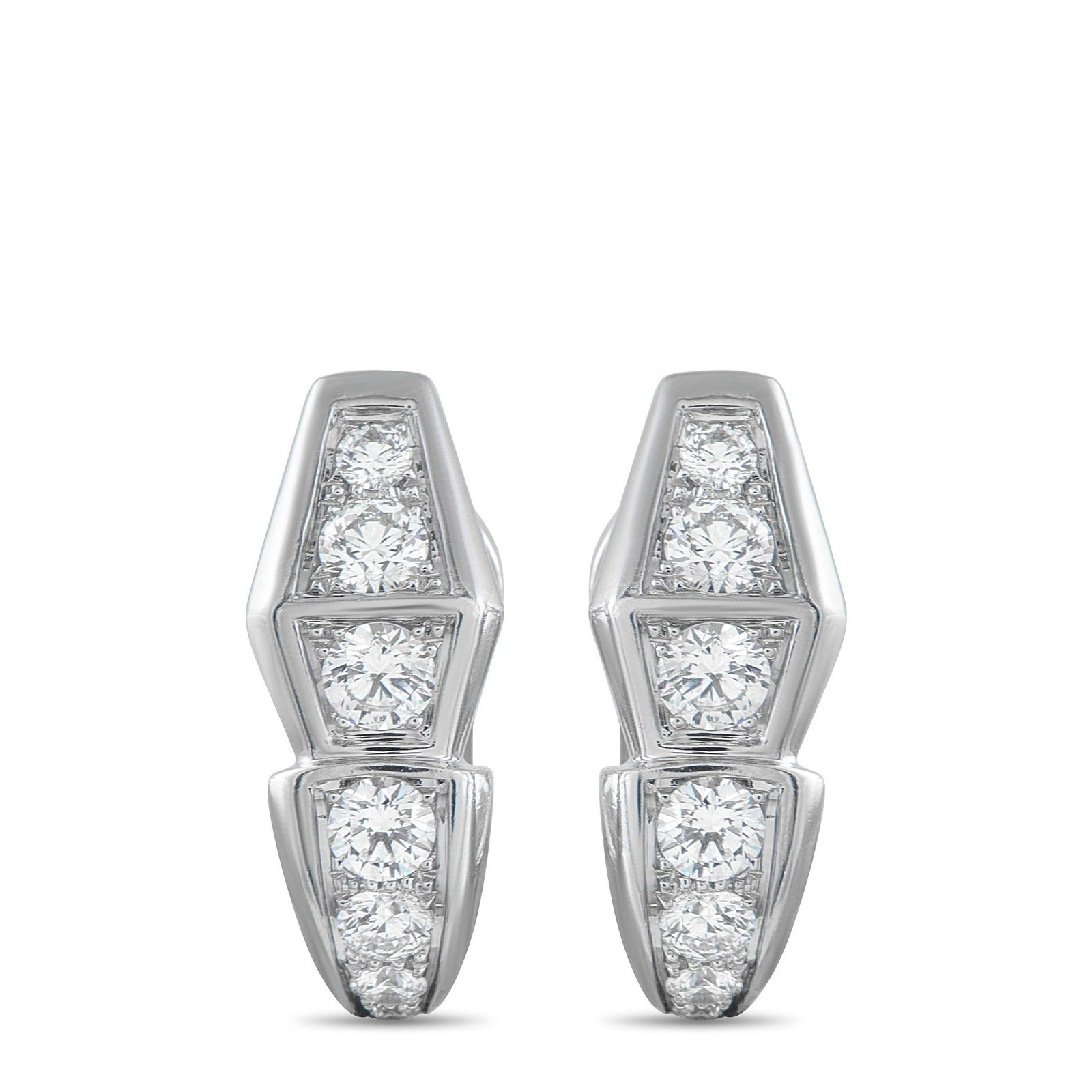 Bvlgari Serpenti 1.52ctw Diamond and 18K Earrings: Bvlgari Serpenti 1.52ctw Diamond and 18K White Gold Earrings - These Bvlgari Serpenti earrings will add a touch of luxury to any occasion. Designed to resemble a stylized snakes head, the sleek 18K