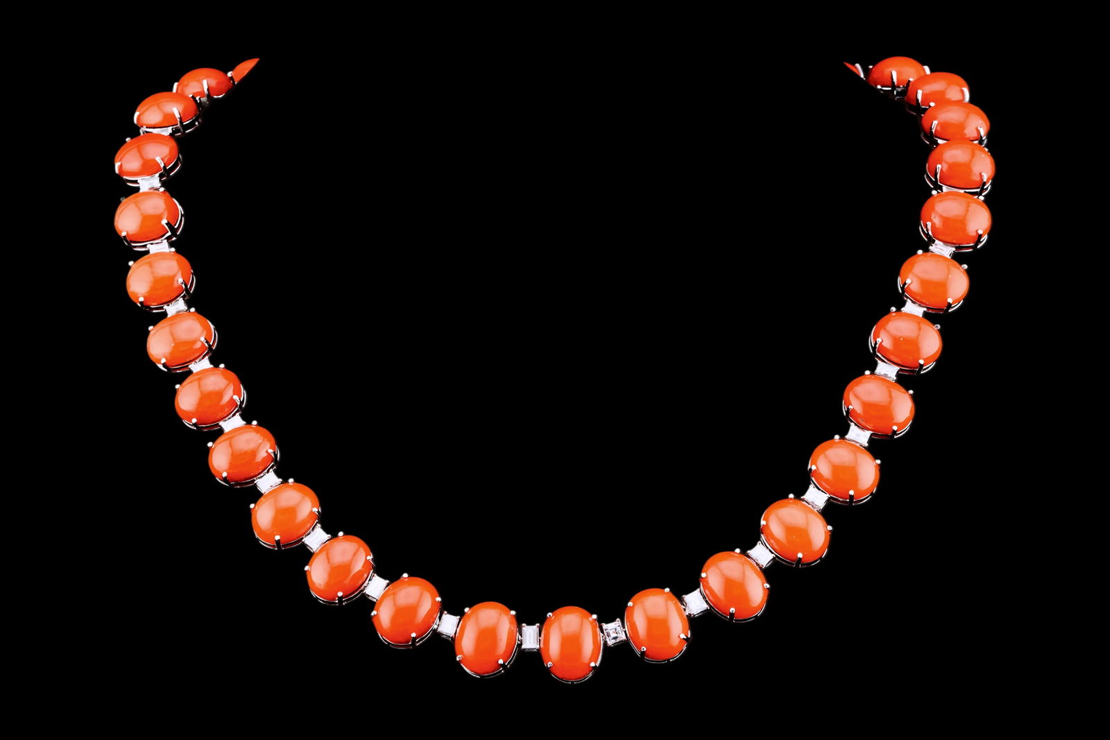 104.00ctw Red Coral, 3.00ctw Diamond and 18K Necklace (1 of 4)
