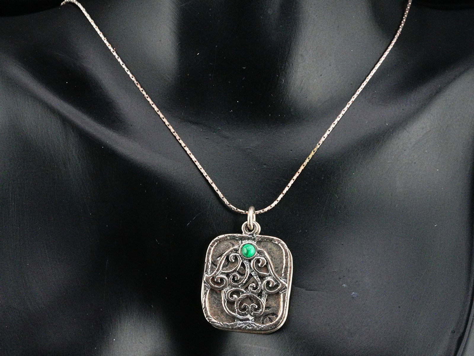 Shablool Israel Sterling Silver Double-Pendant Necklace: Shablool Israel Sterling Silver 'Believe' Double-Pendant Necklace W/Turquoise Accent in Original Box - Striking designer necklace by Shablool, crafted in solid sterling silver and made in Israel. This