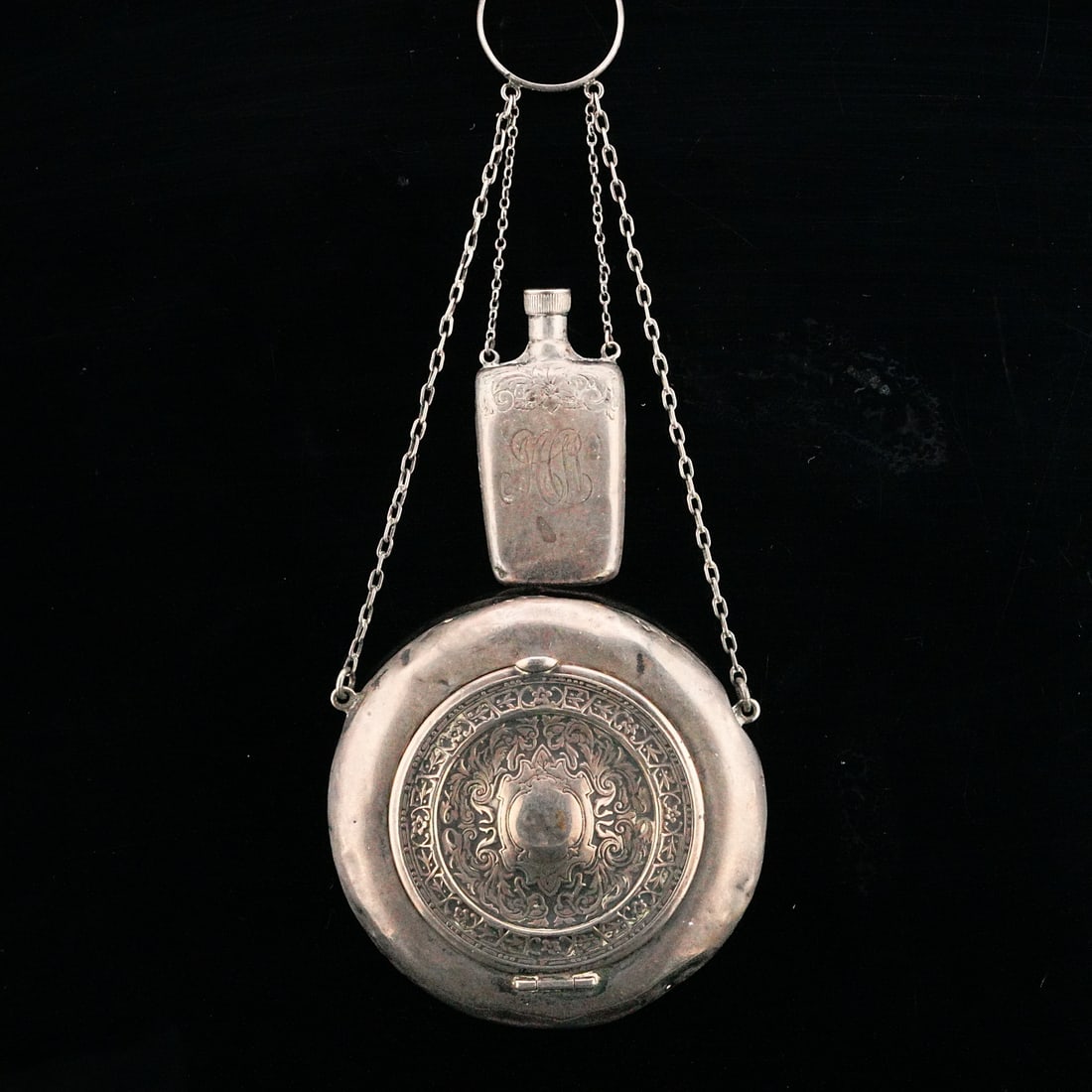Victorian Sterling Silver Compact and Perfume Bottle (1 of 7)