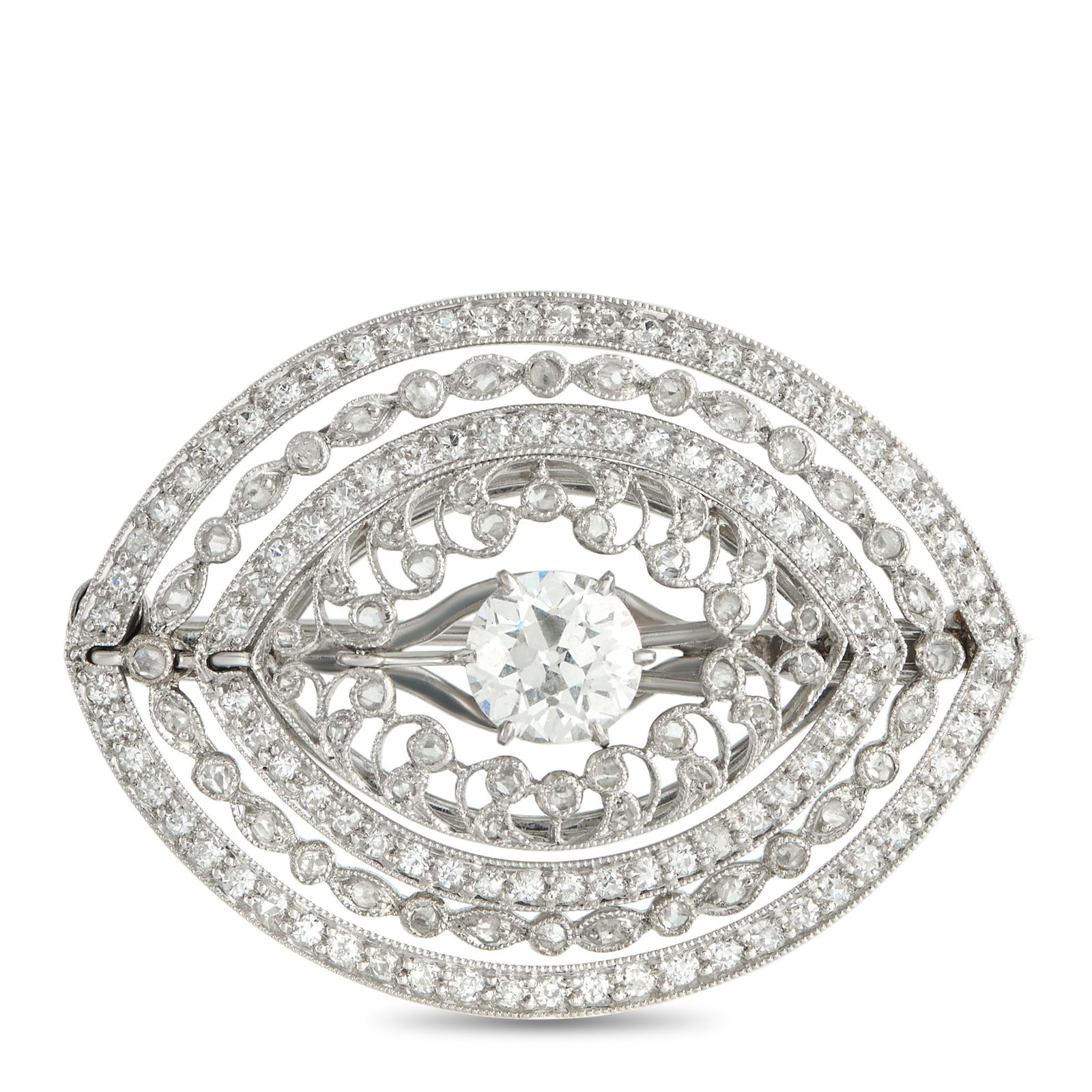 2.00ctw Diamond and Platinum/18K 1.50" Brooch (1 of 2)