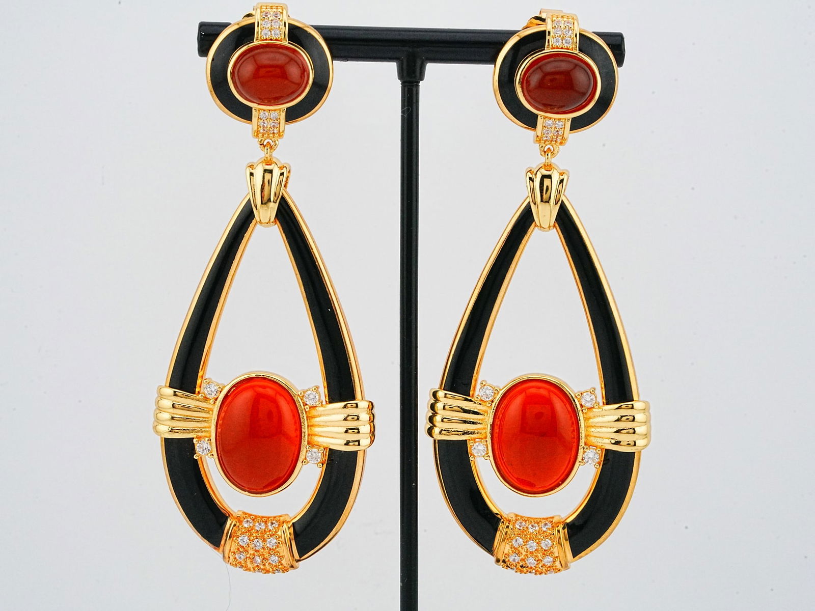 Cristina Sabatini Red Cabochon Gold Plated Earrings (1 of 3)