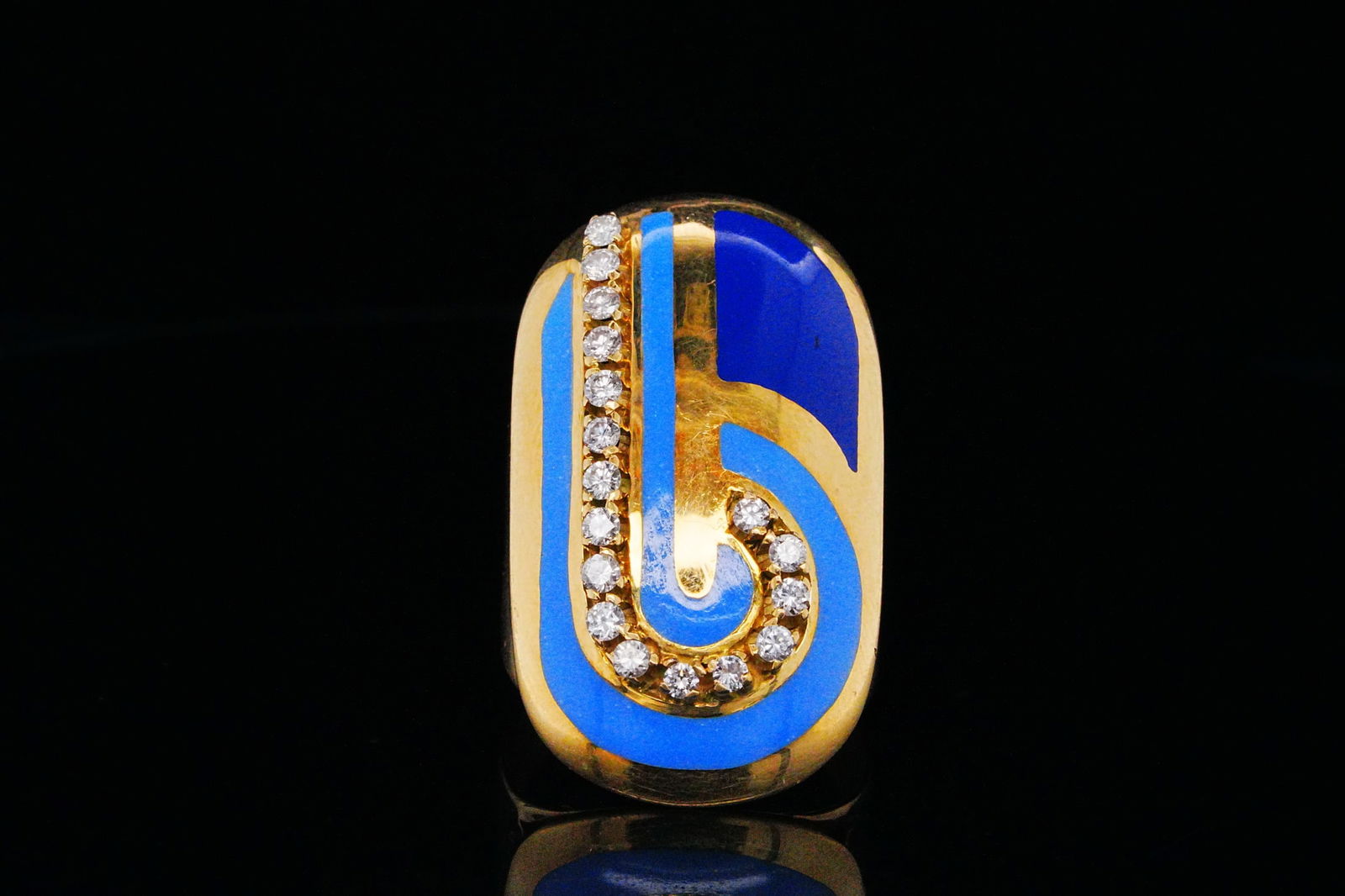 Italian 1970s 0.50ctw Diamond, Enamel and 18K Ring (1 of 11)