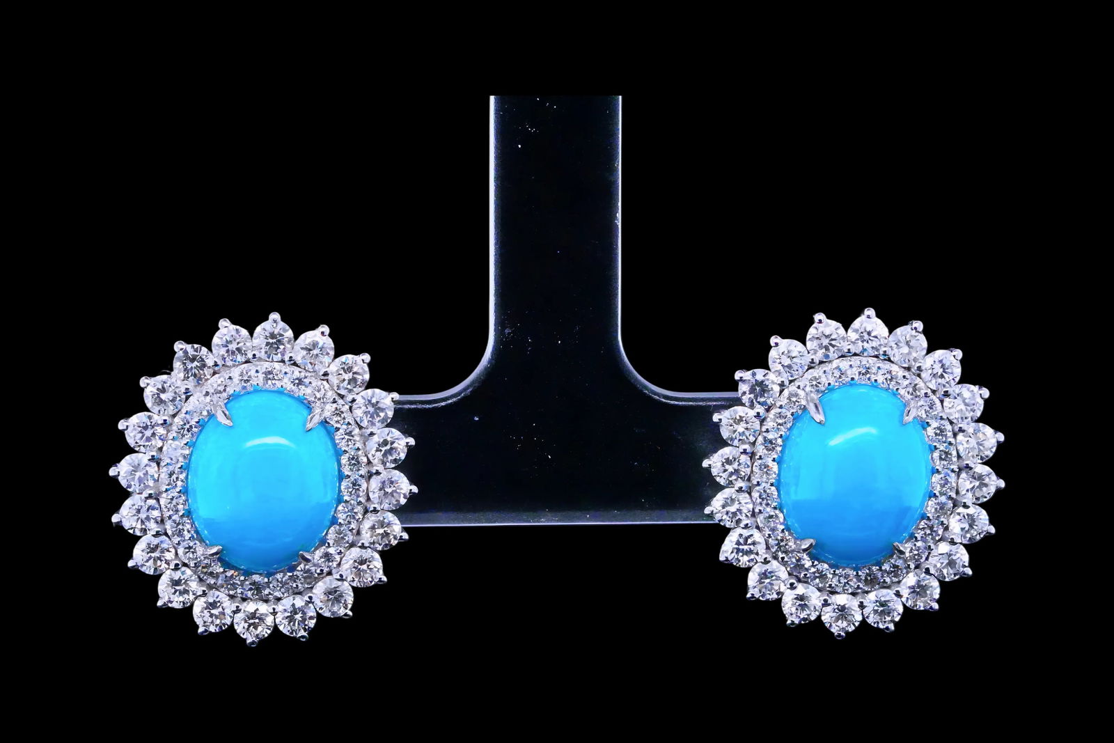 7.00ctw Turquoise, 3.00ctw Diamond and 18K Earrings: 7.00ctw Turquoise, 3.00ctw VS2-SI1/G-J Diamond and 18K White Gold 0.80" Earrings - THIS ITEM WILL COME WITH A $12,500 INSURANCE VALUATION REPORT IN THE WINNING BIDDER'S NAME. These elegant earrings ar