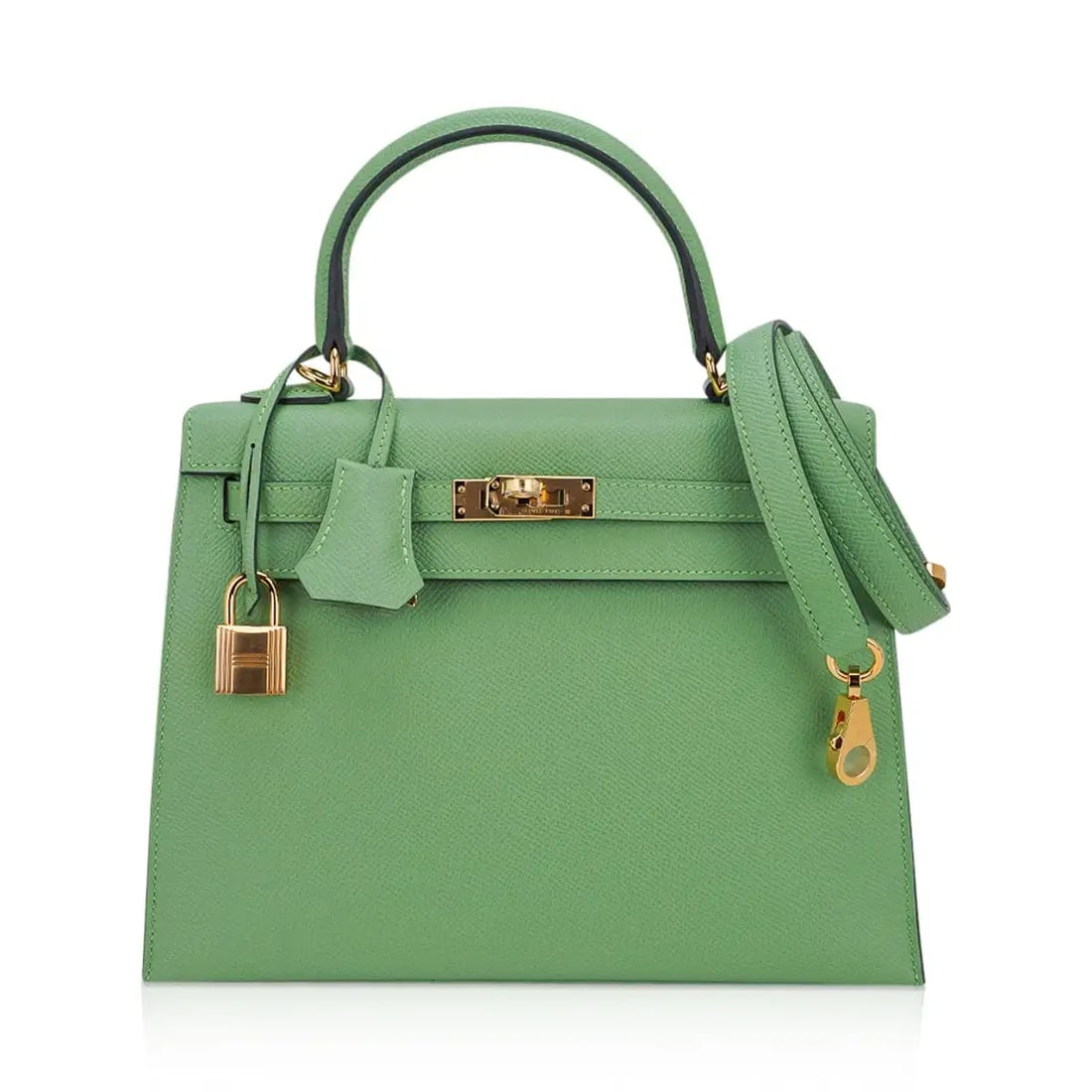 Hermes Vert Criquet Epsom Leather Kelly 25 Sellier: Hermes Vert Criquet Epsom Leather Kelly 25 Sellier W/Gold Hardware (Includes Box, Sleeper, and Rain Protector) - The Hermes Kelly Sellier 25 in Vert Criquet is a refined expression of modern luxury an
