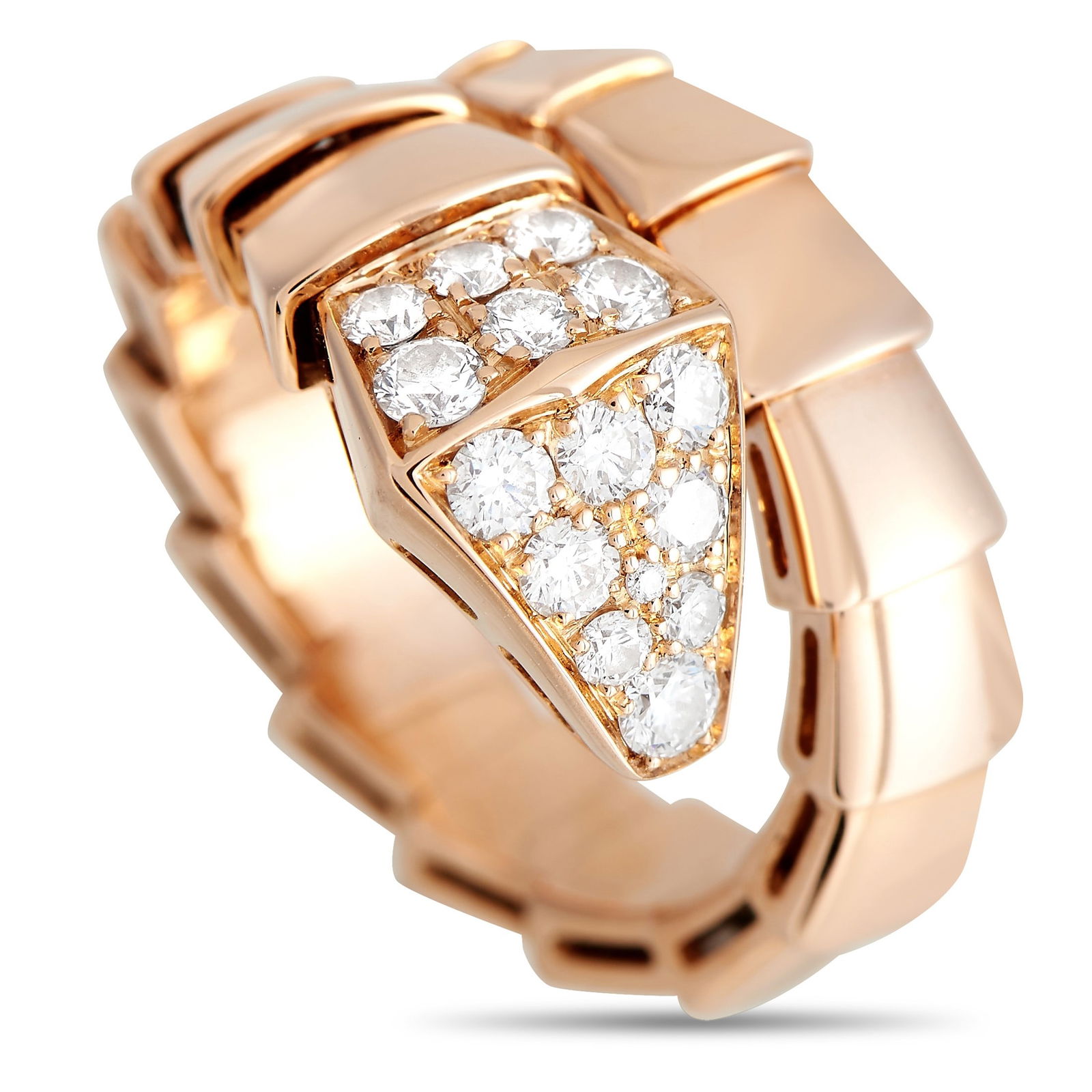 Bvlgari Serpenti Viper 0.53ctw Diamond and 18K Ring: Bvlgari Serpenti Viper 0.53ctw Diamond and 18K Rose Gold Ring - This Bvlgari Serpenti Viper ring offers a refined interpretation of the house's iconic serpent motif. Crafted in 18K rose gold, the desi