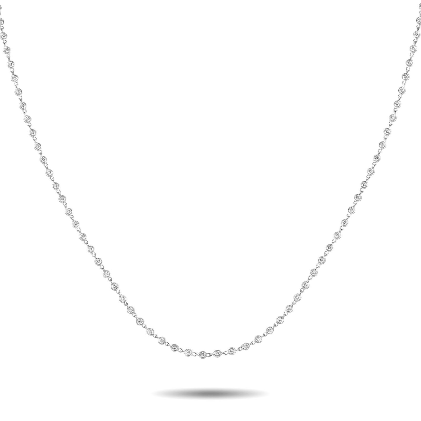 4.50ctw Diamond and 18K White Gold 34" Necklace: 4.50ctw SI1-SI2/G-H Diamond and 18K White Gold 34" Necklace - This elegant necklace offers a refined expression of understated luxury. Crafted in 18K white gold, the long chain is accented throughout