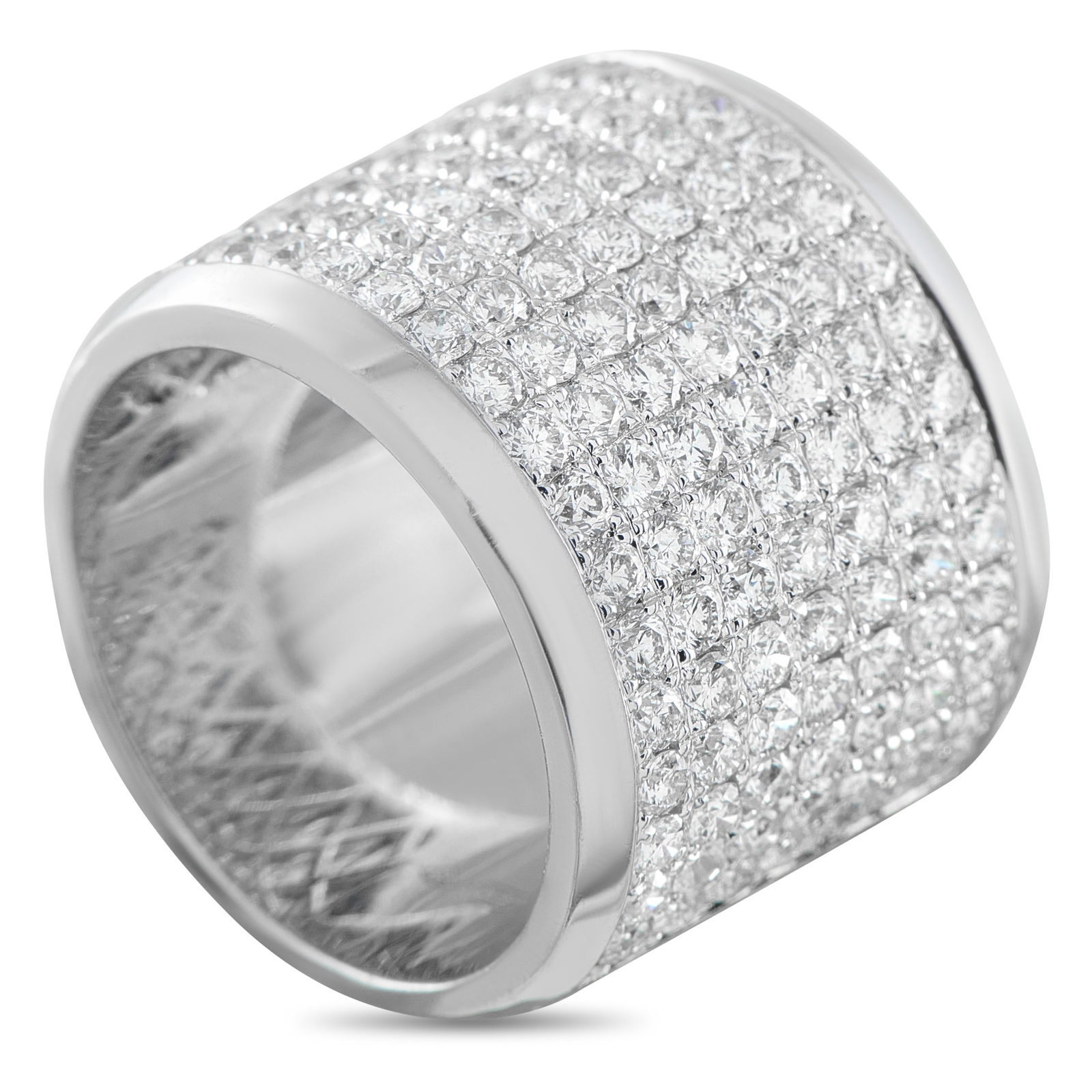 2.40ctw Diamond and 18K White Gold Wide Band Ring: 2.40ctw VS2-SI1/G-H Diamond and 18K White Gold Wide Band Ring - This bold wide band ring showcases a sleek, contemporary design enhanced by brilliant sparkle. Crafted in 18K white gold, the surface is
