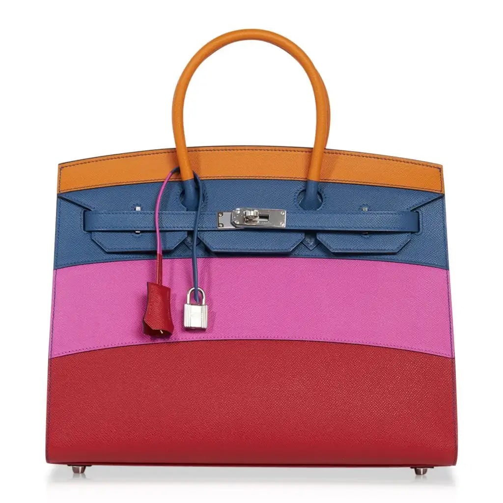 Hermes Limited Edition Sunset Rainbow Sellier Birkin 35: Hermes Limited Edition Sunset Rainbow Sellier Birkin 35 with Box, Sleeper and Raincoat - The Hermes Birkin 35 Sellier Sunset Rainbow is a limited edition creation that blends artistic expression with