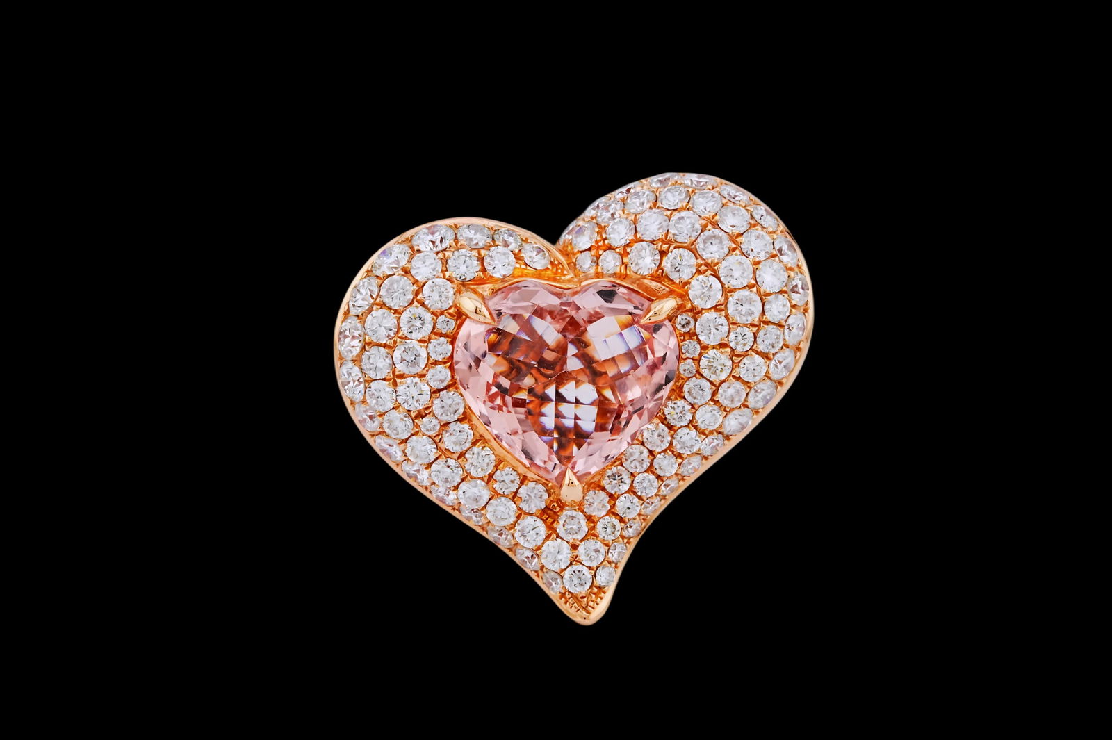 5.10ct Morganite, 2.75ctw Diamond and 14K Ring: 5.10ct Morganite, 2.75ctw VS2-SI1/G-H Diamond and 14K Rose Gold Ring - THIS ITEM WILL COME WITH A $12,000 INSURANCE VALUATION REPORT. A romantic and luxurious statement piece, this elegant ring is cen