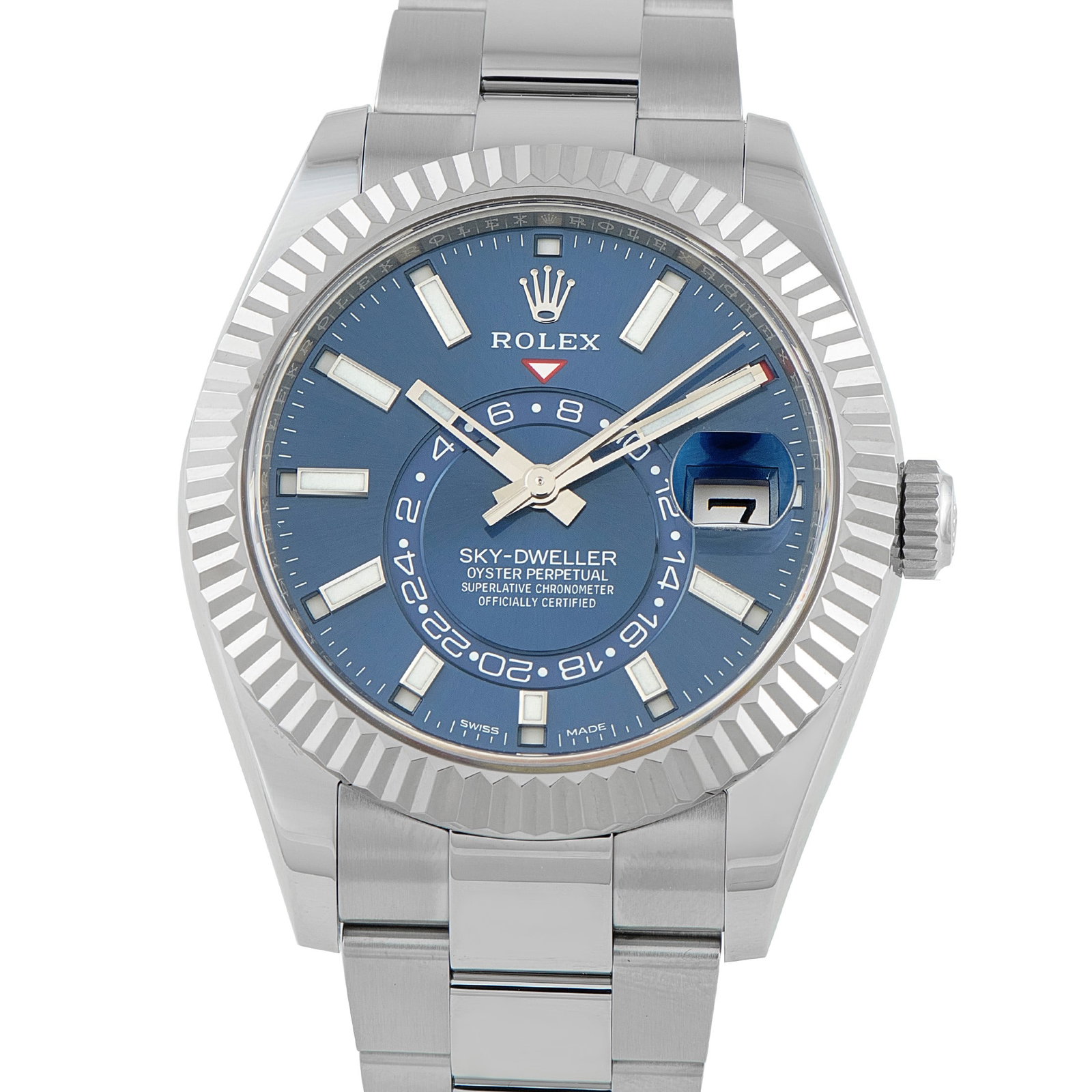 Rolex Sky-Dweller 42mm Watch W/Box and Papers: Rolex Sky-Dweller 42mm Stainless Steel Watch W/Box and Papers Ref. 326934 - Sophisticated in both design and engineering, the Rolex Sky-Dweller Ref. 326934 is one of the brand's most technically advan