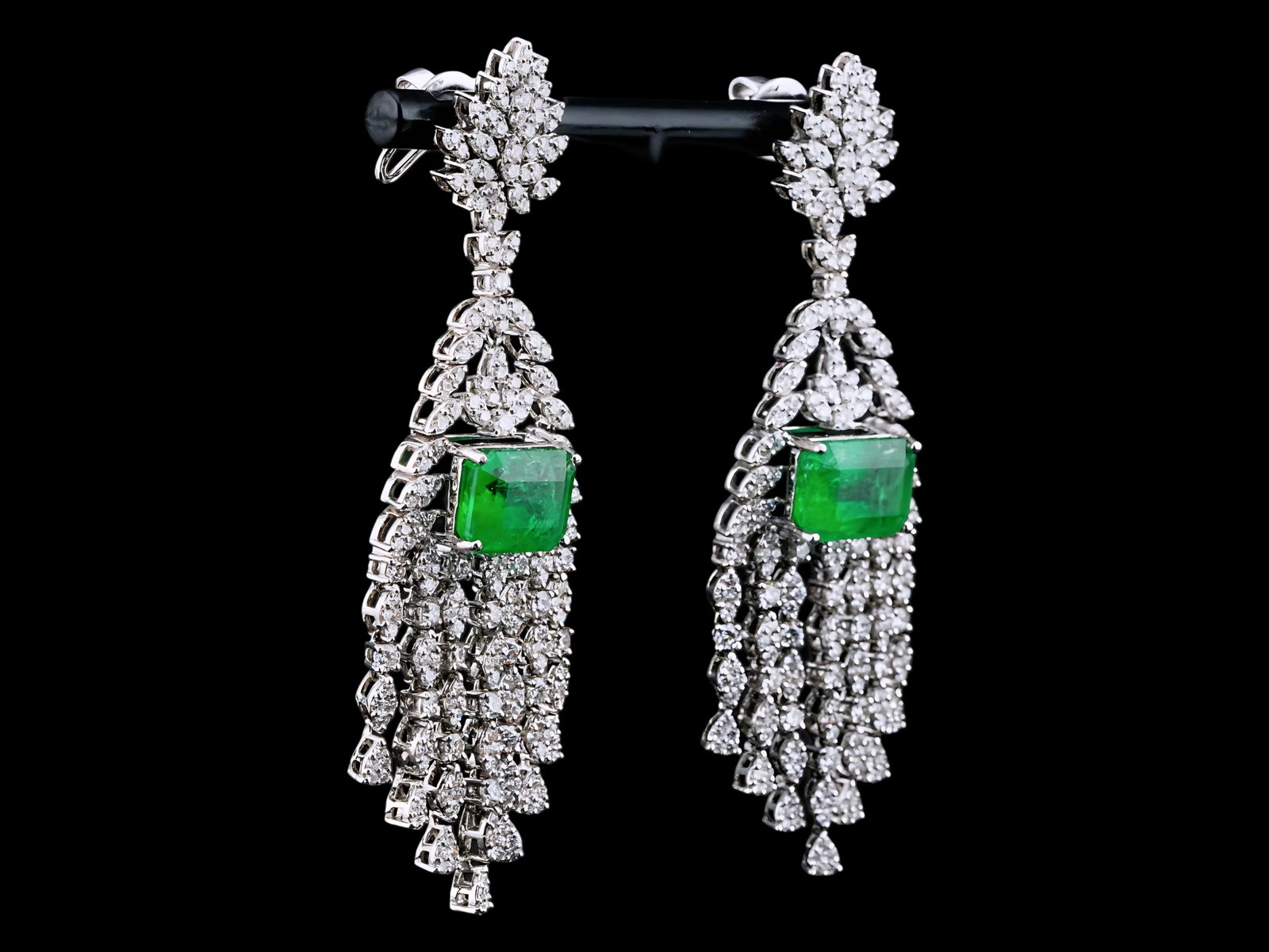12.00ctw Emerald, 3.00ctw Diamond and 18K 3" Earrings - 4