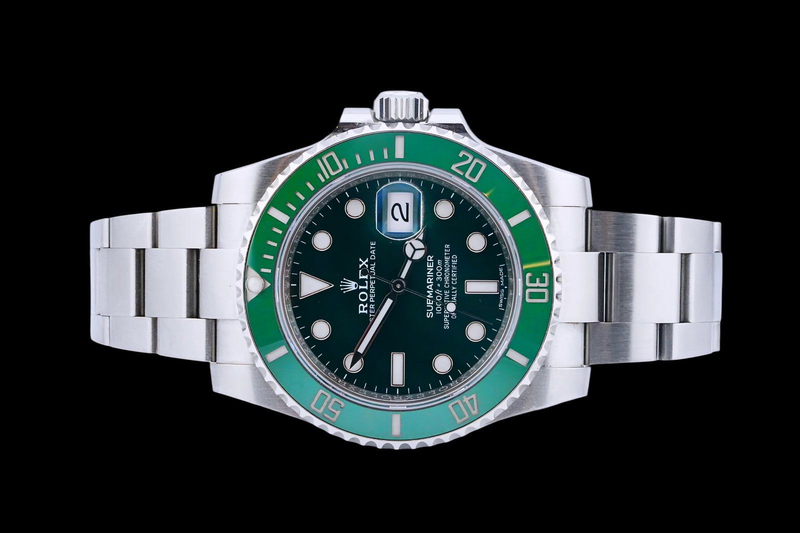 Rolex "Hulk" Submariner 40mm Stainless Steel Watch: Rolex "Hulk" Submariner 40mm Stainless Steel Watch W/Card (Ref. 116610) - This magnificent timepiece was crafted by the artisans at the world renowned luxury watch maker Rolex. This instantly recogniz