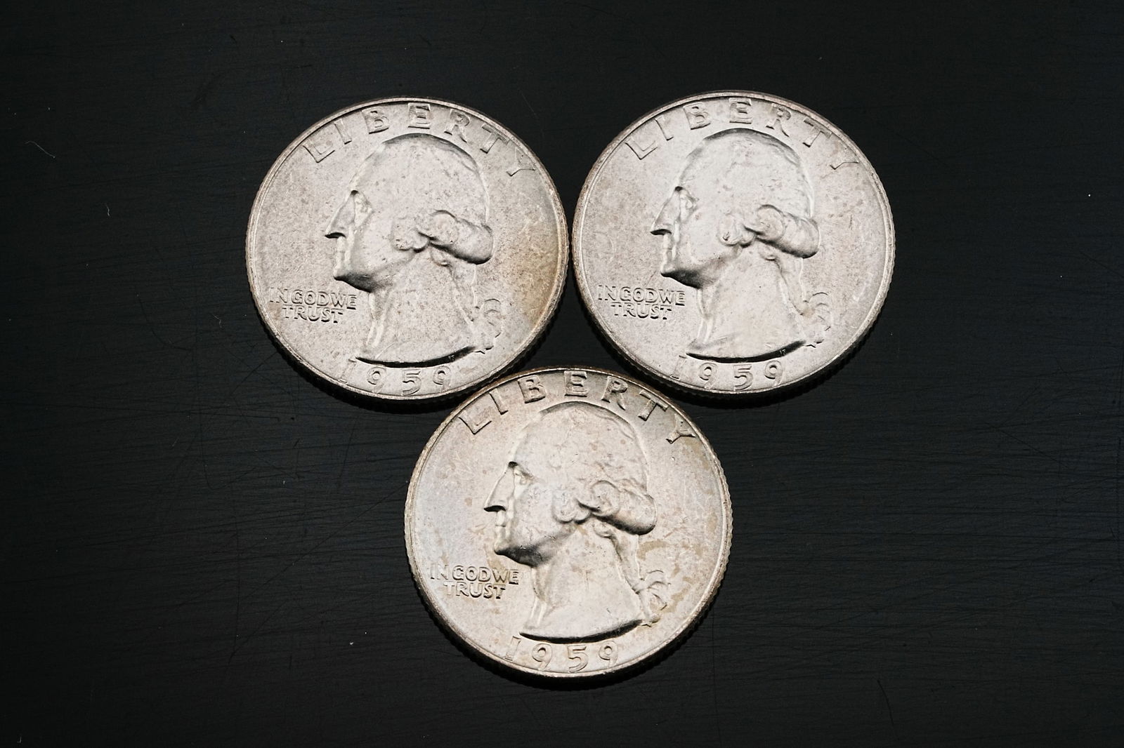 (3) 1959-D 90% Silver Washington Quarters BU/GEM: Lot of (3) 1959-D 90% Silver Washington Quarters BU/GEM - Offered here is an attractive lot of three (3) 1959-D Washington Quarters, each struck in 90% silver and preserved in Brilliant Uncirculated