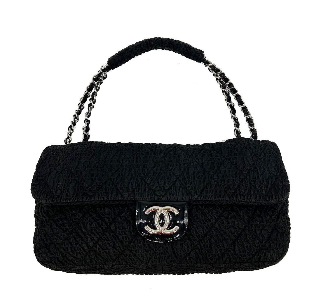 Chanel Rare Black Cloquee XL Classic Flap Shoulder Bag: Chanel Rare Black Cloquee XL Classic Flap Shoulder Bag - Rare and distinctive, this Chanel XL Classic Flap showcases an unusual Cloquee textured nylon that creates a dimensional quilted diamond