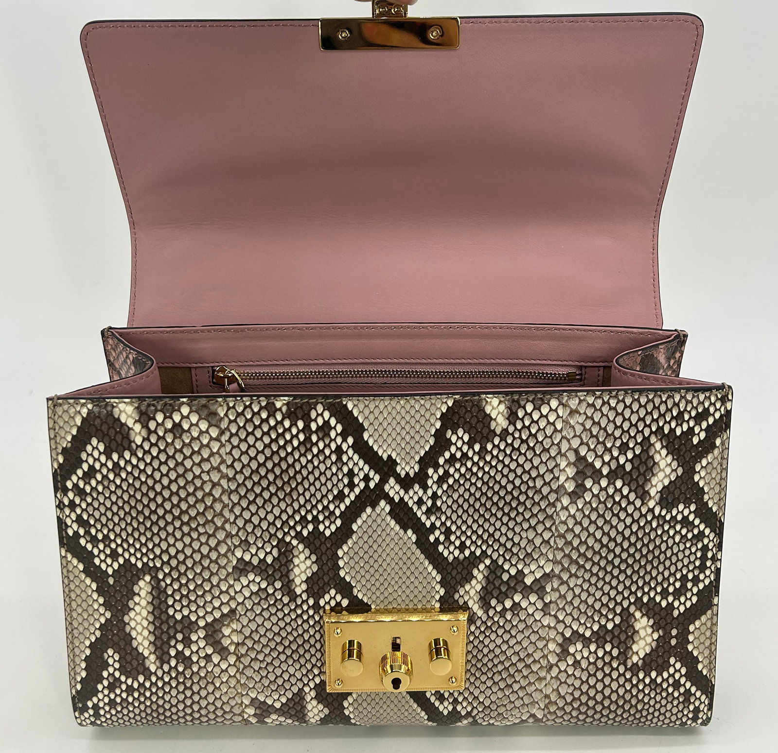 Gucci Medium Padlock Metallic Gold and Gray Python Bag - 10