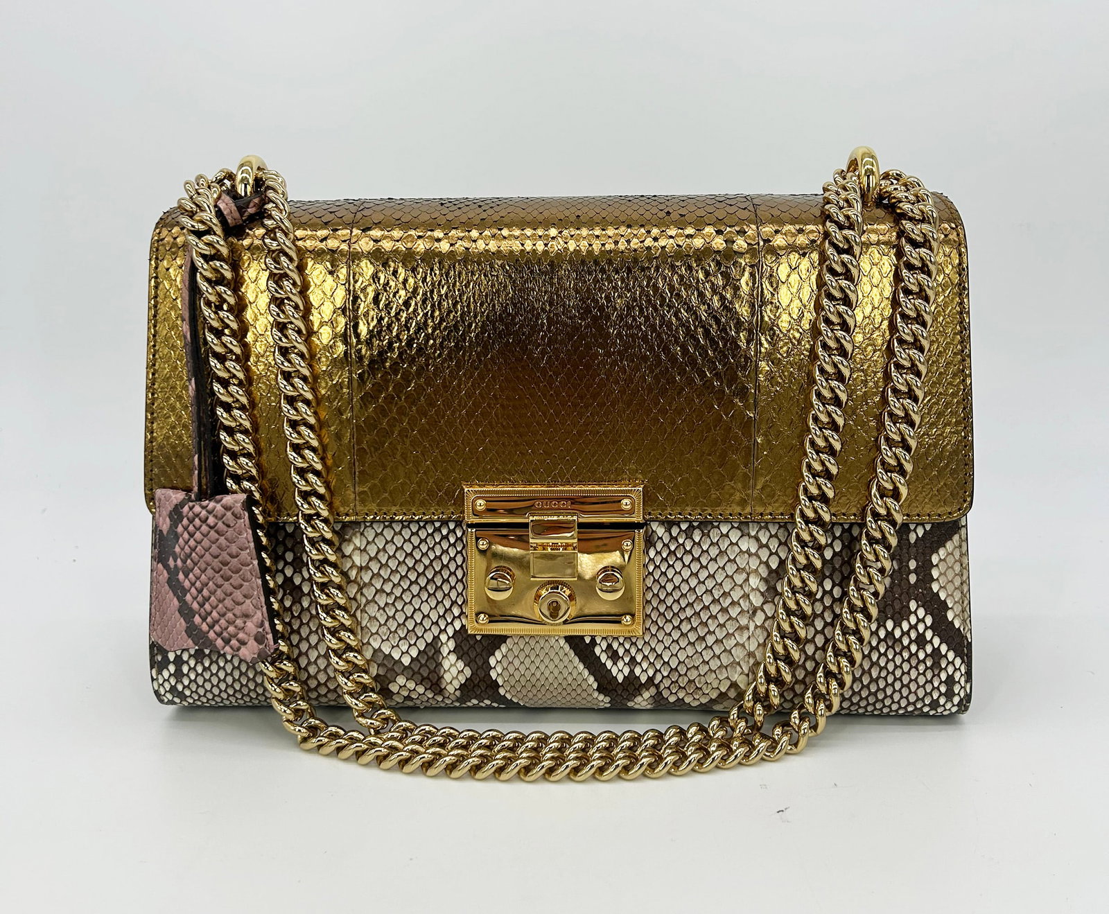 Gucci Medium Padlock Metallic Gold and Gray Python Bag (1 of 12)