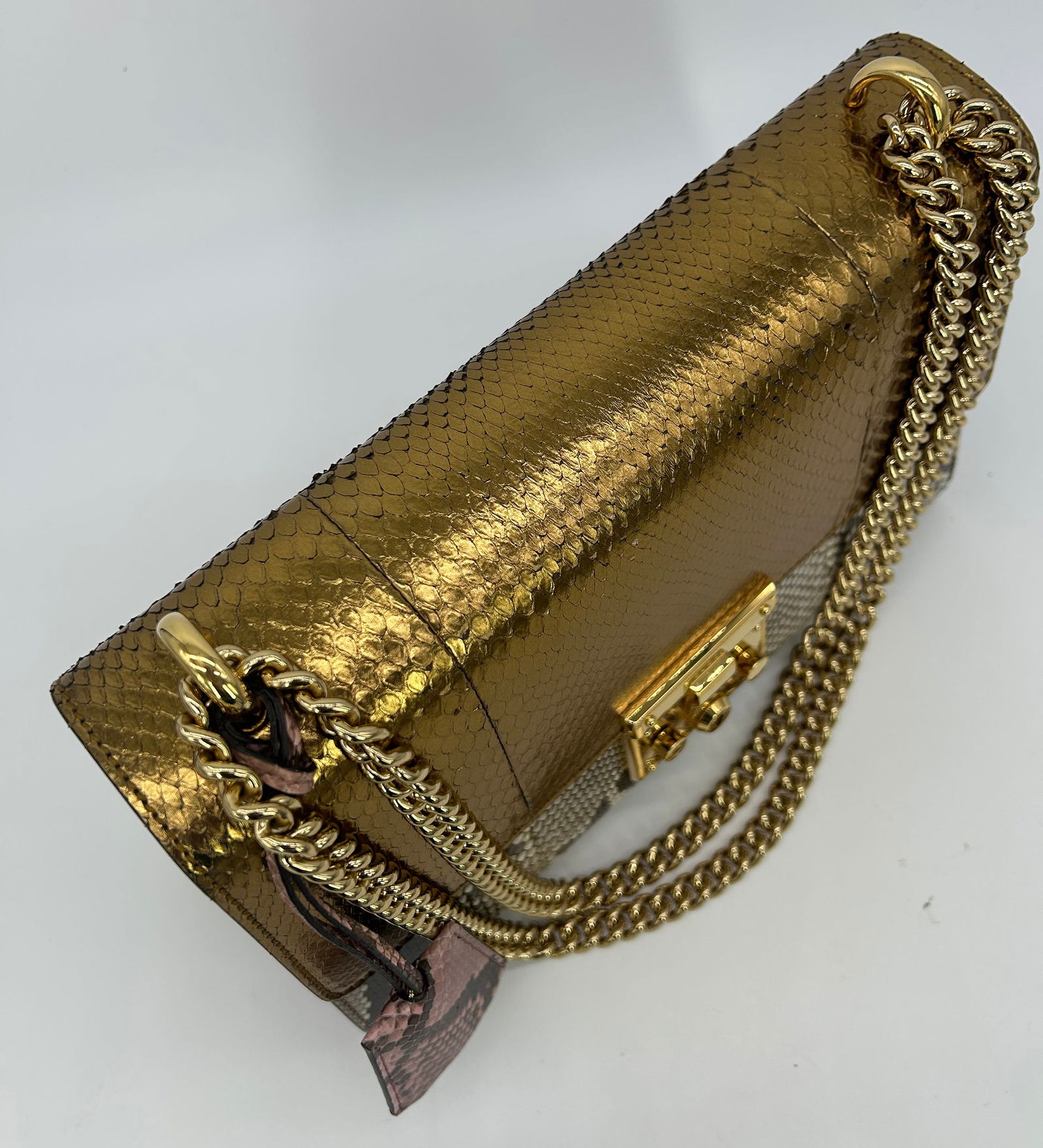Gucci Medium Padlock Metallic Gold and Gray Python Bag - 3