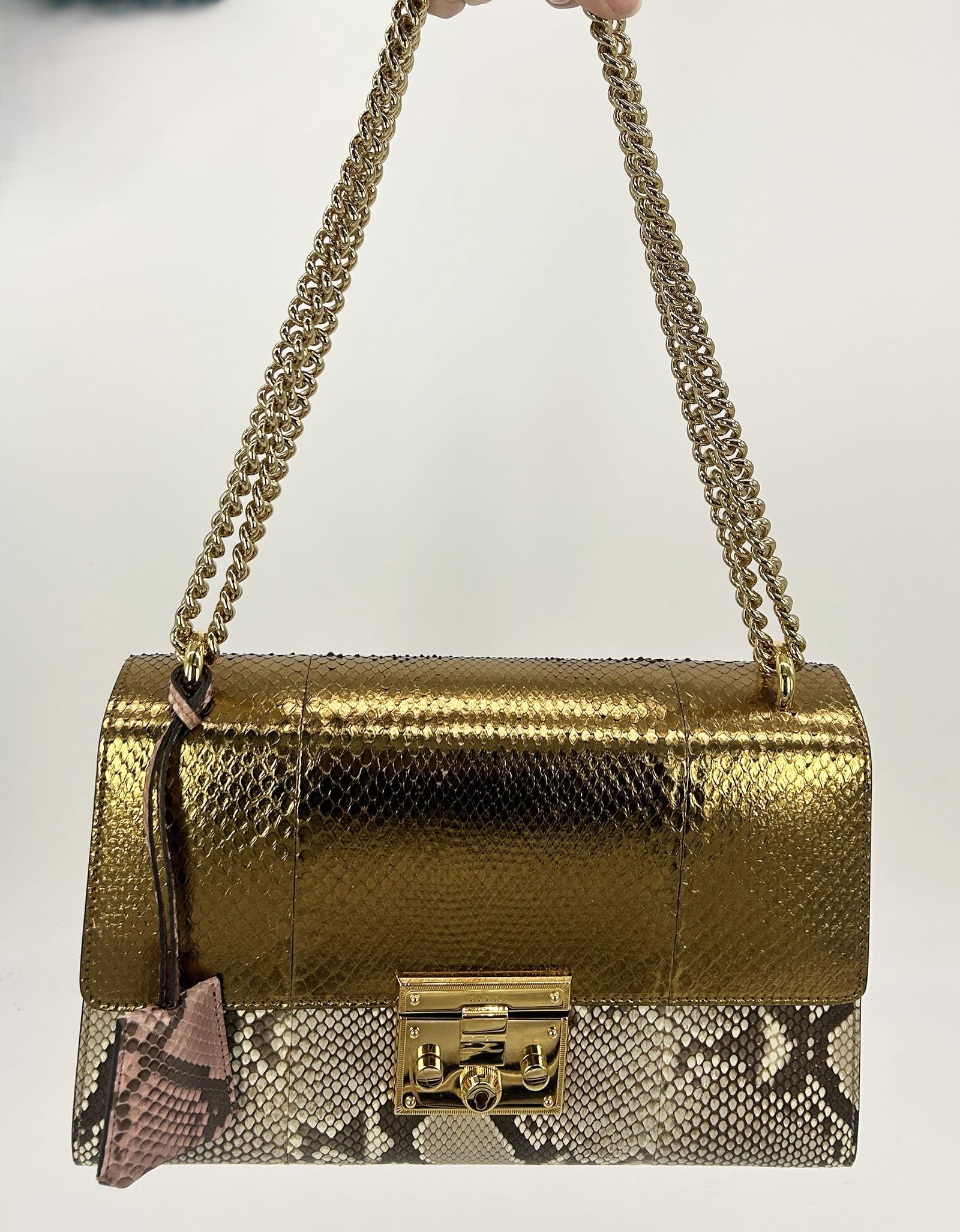 Gucci Medium Padlock Metallic Gold and Gray Python Bag - 4