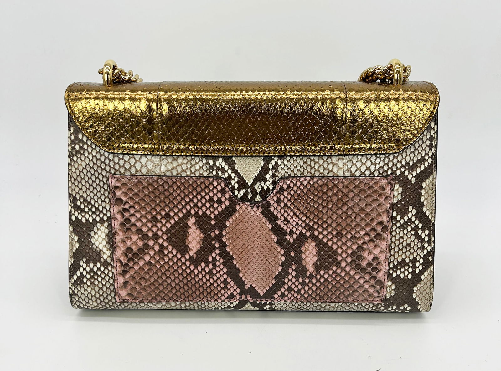 Gucci Medium Padlock Metallic Gold and Gray Python Bag - 6