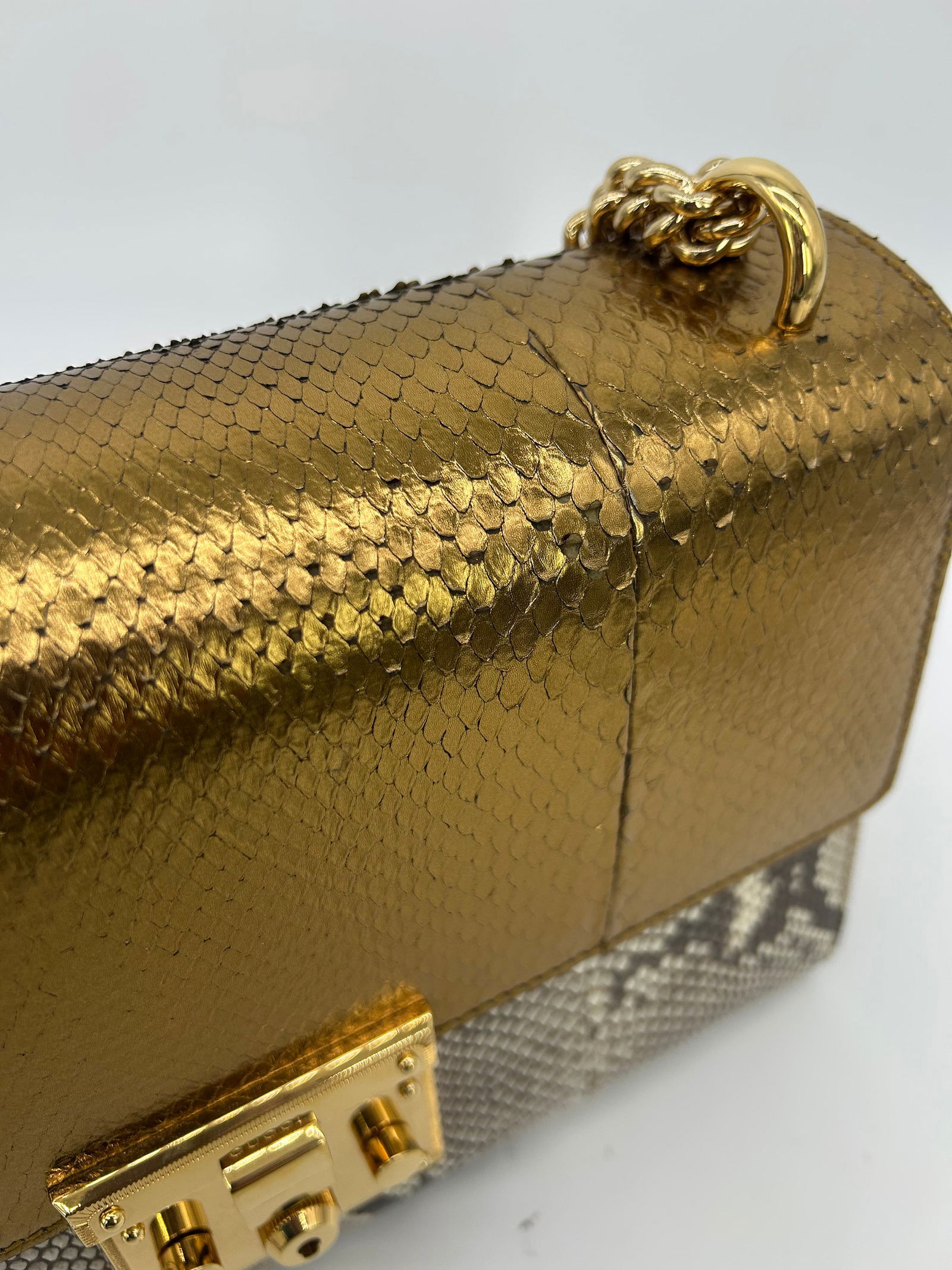Gucci Medium Padlock Metallic Gold and Gray Python Bag - 8
