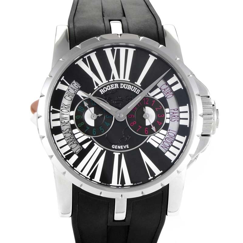 Roger Dubuis Excalibur Triple Time Zone 45mm Watch: Roger Dubuis Excalibur Triple Time Zone Stainless Steel 45mm Limited Edition Watch Ref. RDDBEX0092 (1 of 280) - Limited to just 280 pieces worldwide, this Roger Dubuis Excalibur Triple Time Zone exemp