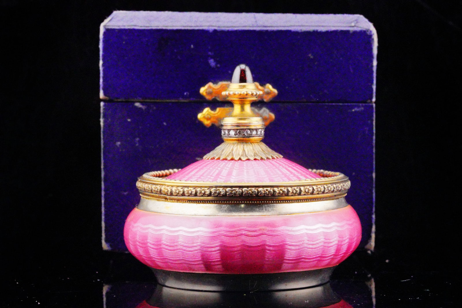 Silver and Enamel Perfume Bottle W/Diamonds and Garnet - 6