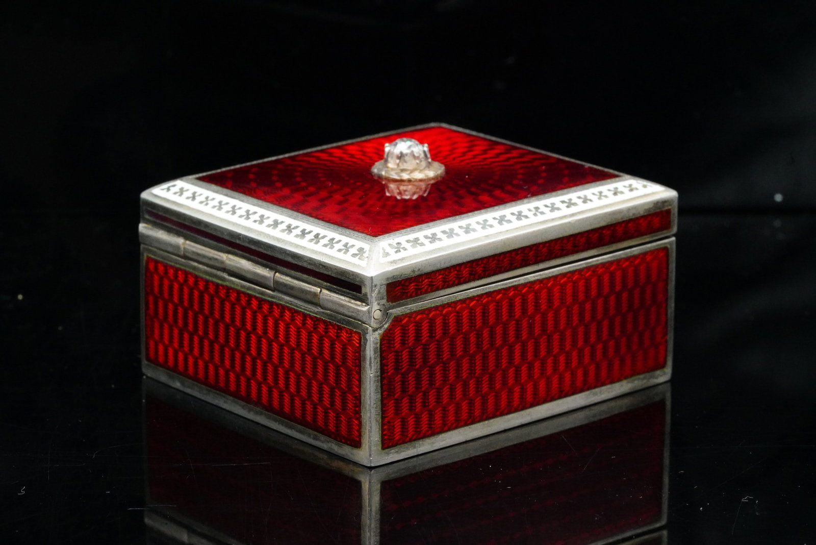 Guilloche Enamel, 0.50ct Diamond and Silver Pill Box - 4