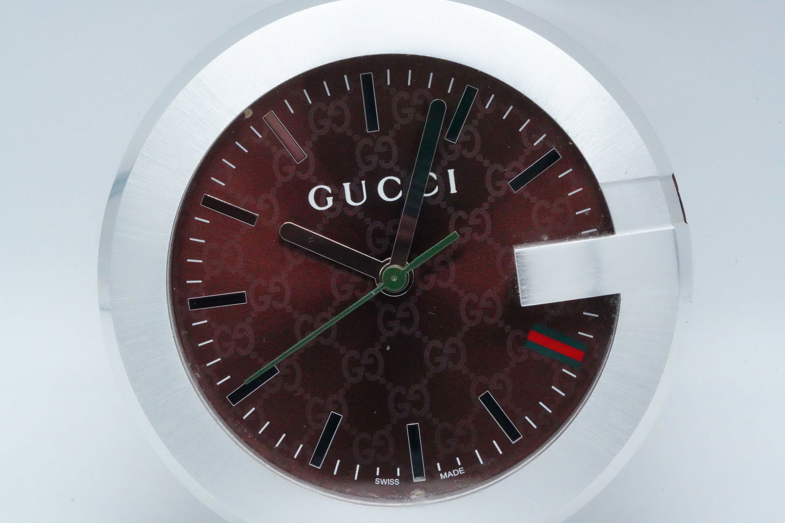 Gucci Brown GG Pattern Dial Table Clock W/Box - 2