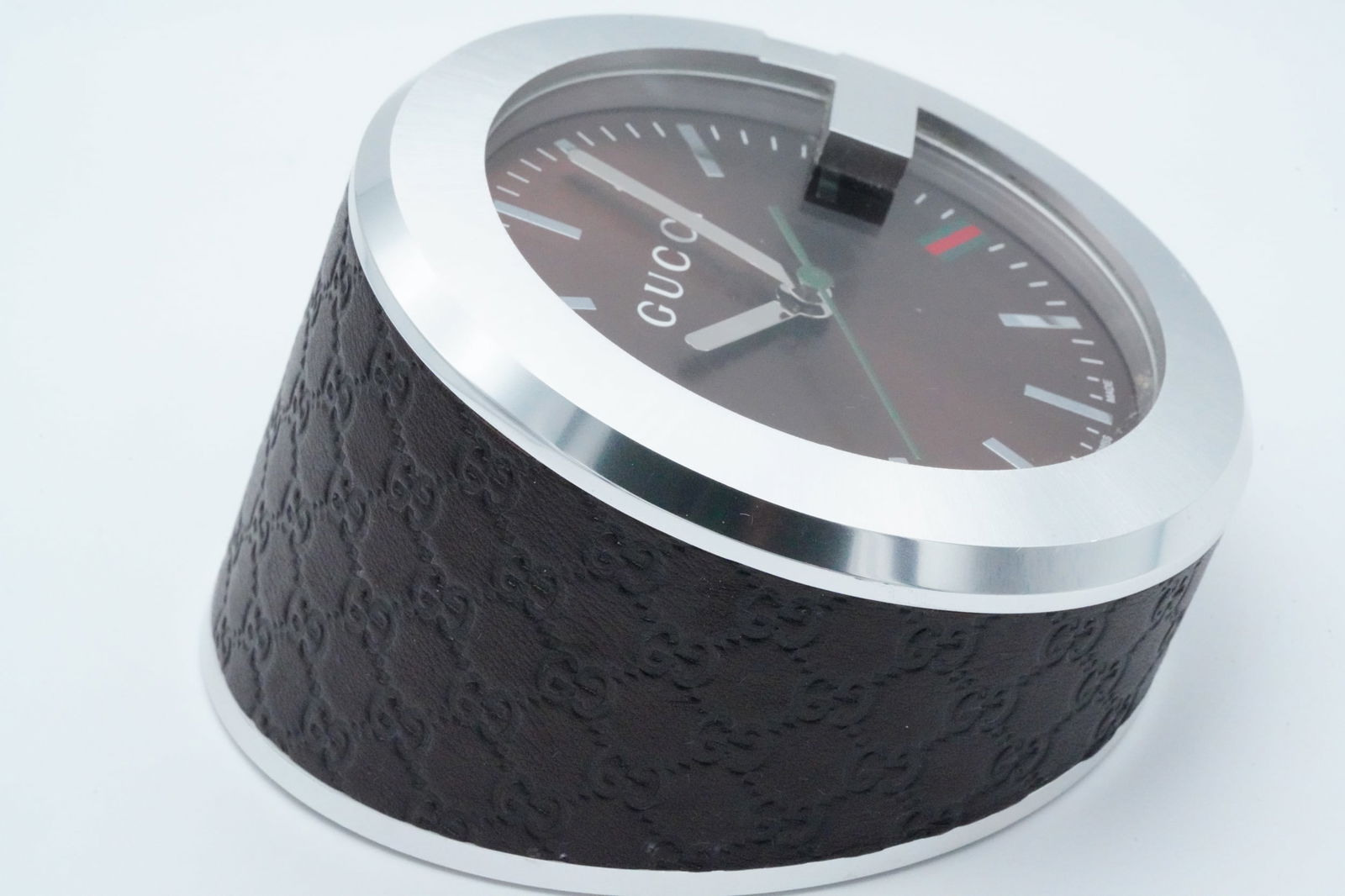 Gucci Brown GG Pattern Dial Table Clock W/Box - 3