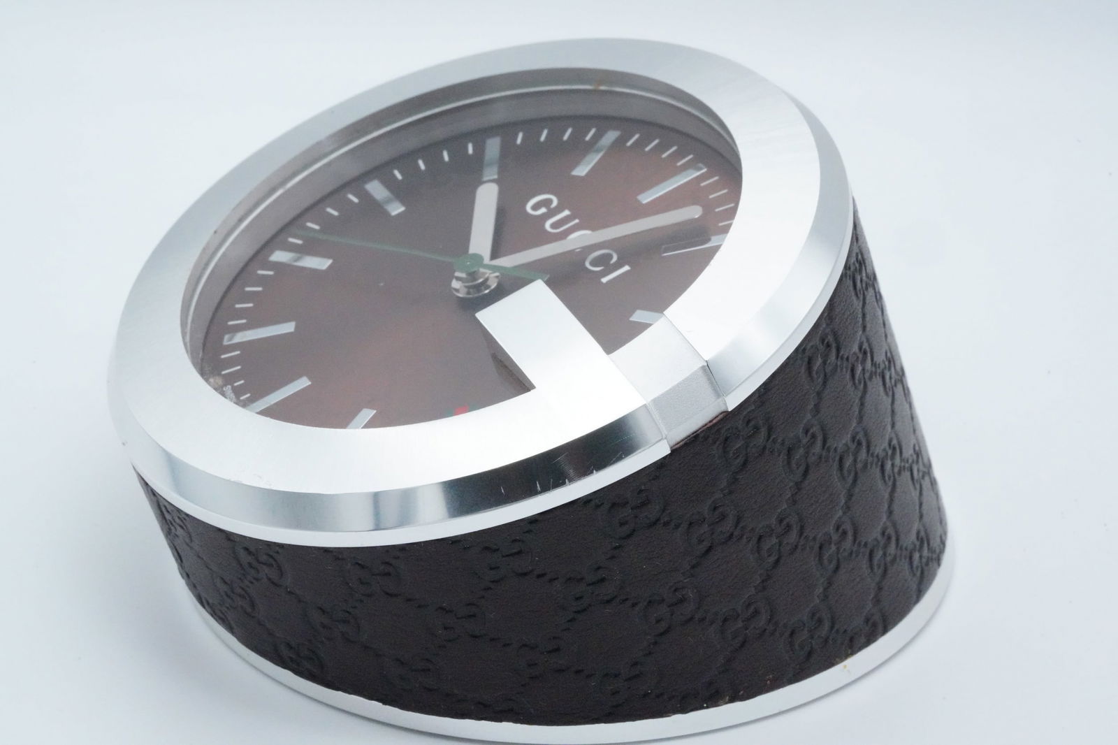 Gucci Brown GG Pattern Dial Table Clock W/Box - 4