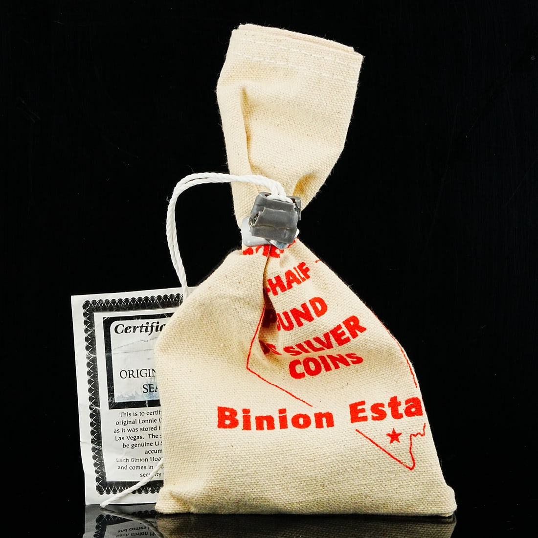 Authentic Binion Silver Hoard Sealed Half-Pound Bag of Silver: Authentic Binion Silver Hoard Sealed Half-Pound Bag of Silver W/COA - Offered here is an exceptional and seldom-seen relic from the legendary Binion Silver Hoard, a sealed half-pound bag of silver, co
