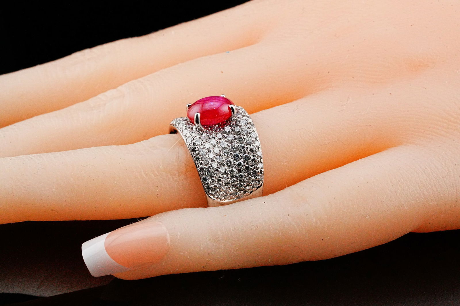 2.85ct Ruby, 2.15ctw Diamond 18K White Gold Ring - 3