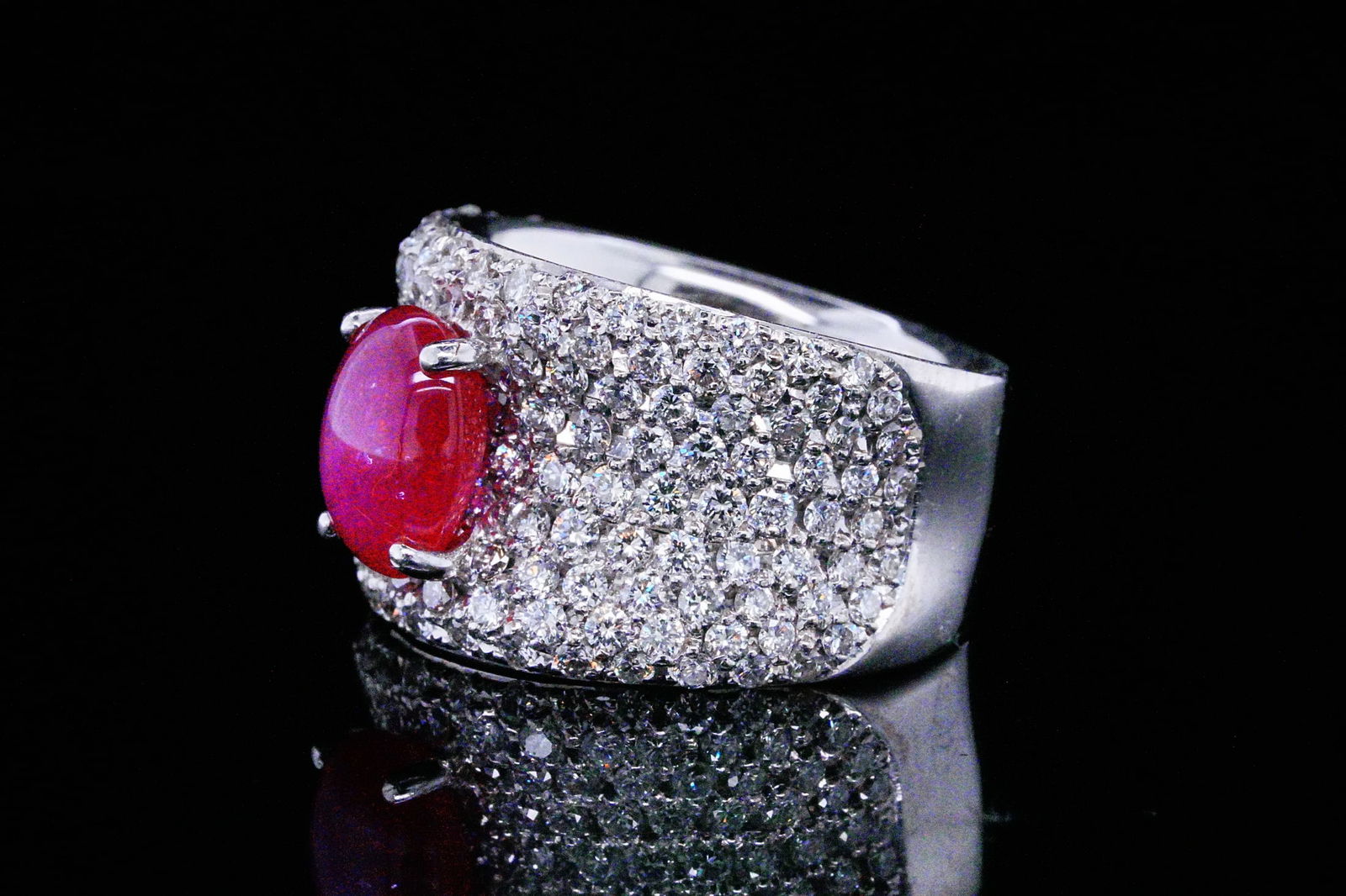 2.85ct Ruby, 2.15ctw Diamond 18K White Gold Ring - 4