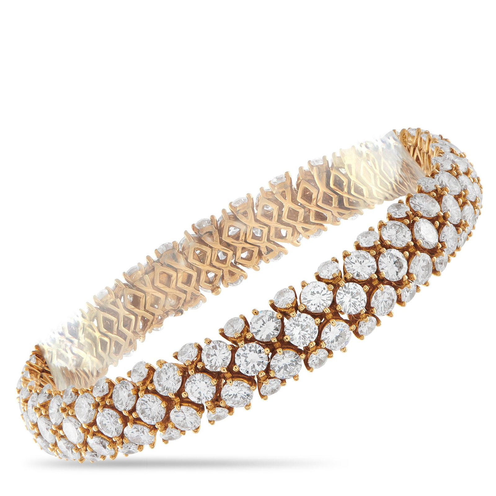 Van Cleef & Arpels 22.00ctw Diamond and 18K Bracelet: Van Cleef & Arpels 22.00ctw Diamond and 18K Yellow Gold Vintage Bracelet - This vintage bracelet by Van Cleef & Arpels reflects a refined design sensibility rooted in classic Parisian craftsmanship, w