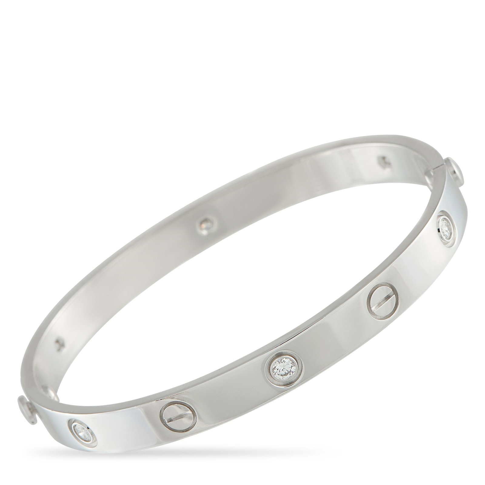 Cartier 18K White Gold 6-Diamond Love Bracelet: Cartier 18K White Gold 6-Diamond Love Bracelet - An enduring symbol of passion and sophistication, Cartier's iconic LOVE bracelet remains one of the most coveted designs in modern jewelry. This elegan