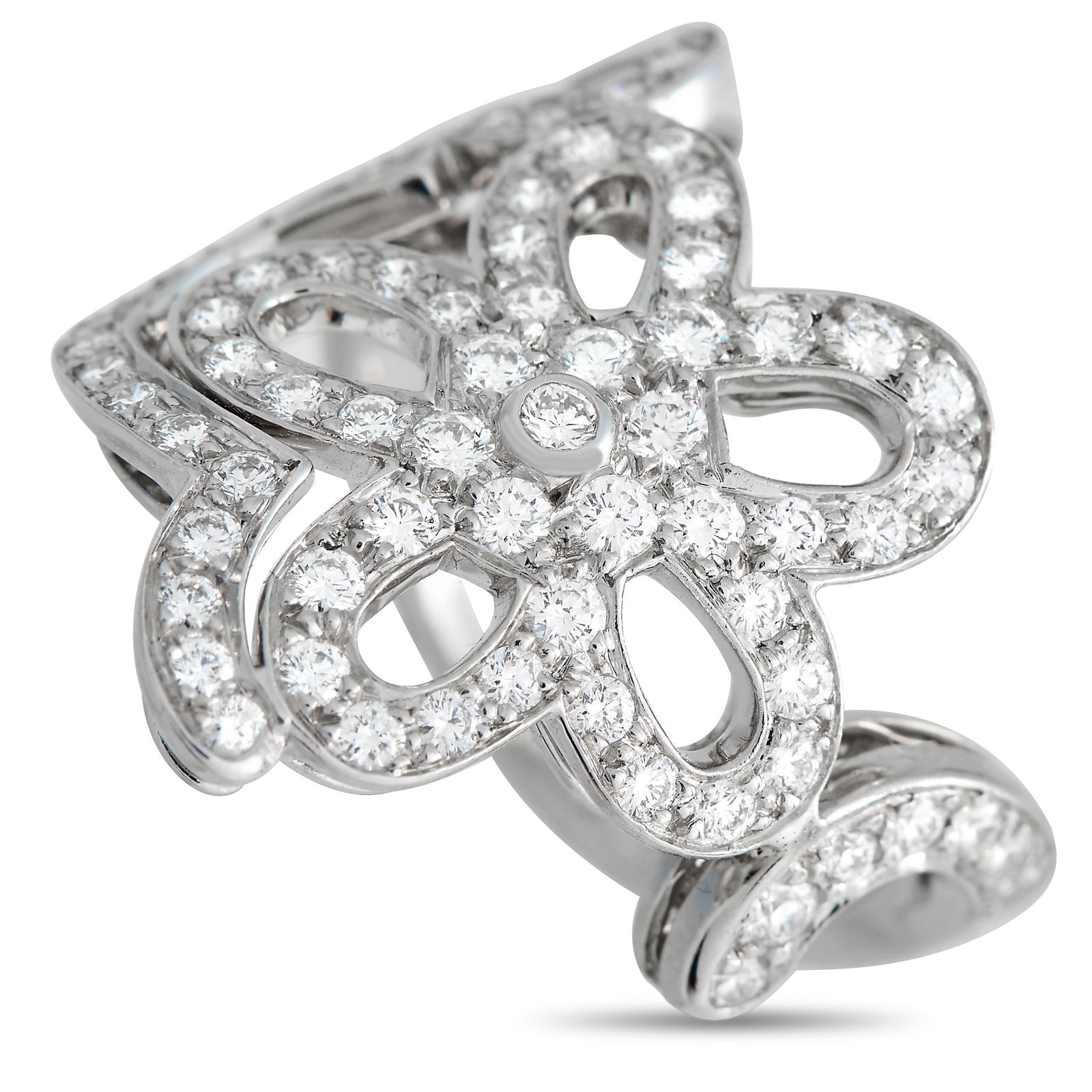 Van Cleef & Arpels 0.85ctw Diamond and 18K Flower Ring: Van Cleef & Arpels 0.85ctw VVS2-VS1/F-G Diamond and 18K White Gold Flower Lace Cocktail Ring - This beautiful ring from French luxury jewelry house, Van Cleef & Arpels, is a testament to the brand's l