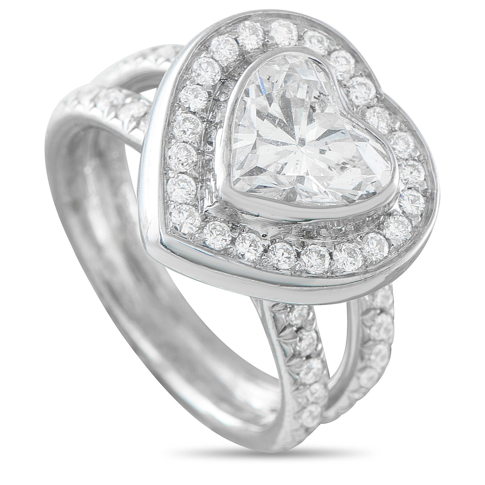 2.22ctw Diamond and 18K White Gold Ring: 2.22ctw VS2-SI1/G-H Diamond and 18K White Gold Ring - This romantic ring is designed as a layered expression of love, where negative space and structure play a defining role. Crafted in 18K white gold