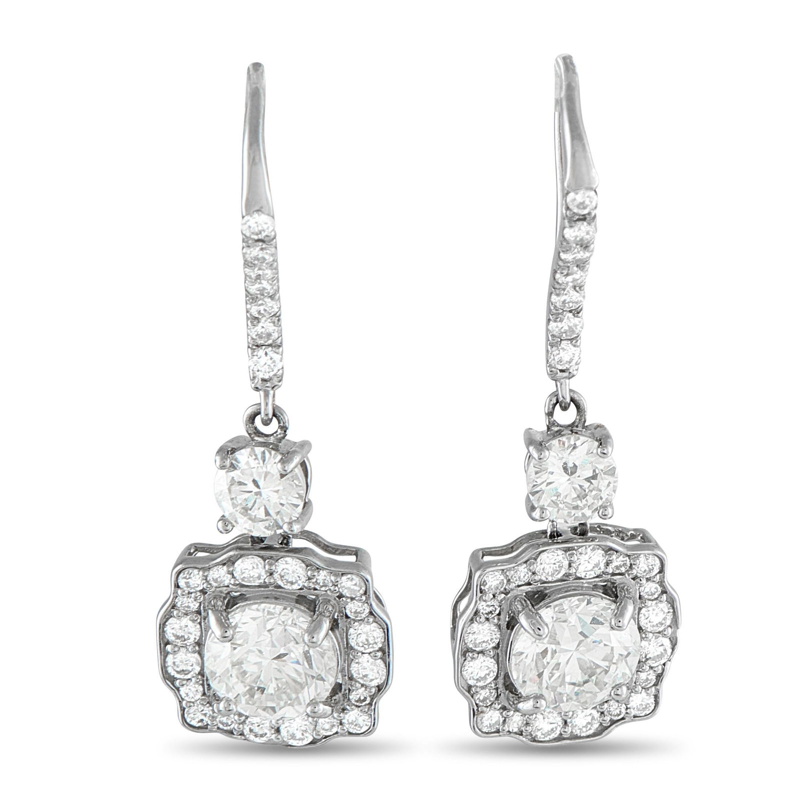 3.30ctw Diamond and Platinum 1.20" Drop Earrings (1 of 4)