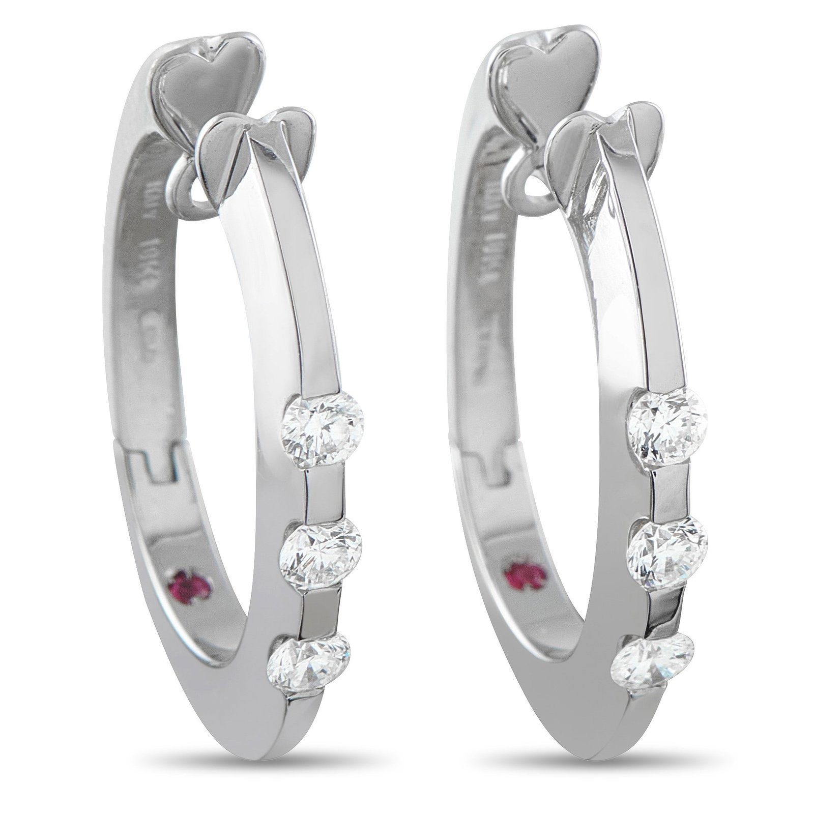 Roberto Coin Parisienne 18K and 0.39ctw Diamond Earrings: Roberto Coin Parisienne 18K White Gold and 0.39ctw Diamond 0.85" Hoop Earrings - These refined huggie earrings from Roberto Coin's Parisienne collection reveal their ingenuity upon closer inspection.