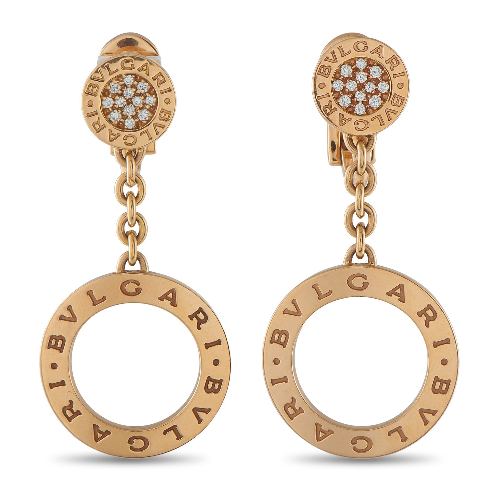 Bvlgari Bvlgari 18K Rose Gold and Diamond Circle Drop Earrings (1 of 4)