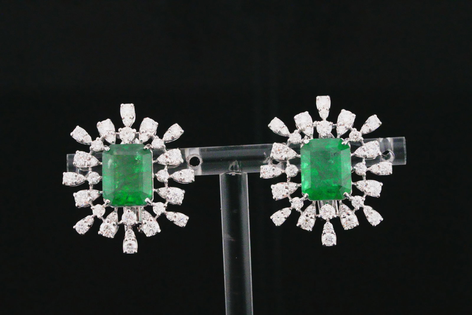 8.60ctw Emerald, 2.85ctw Diamond and 18K 1" Earrings (1 of 6)