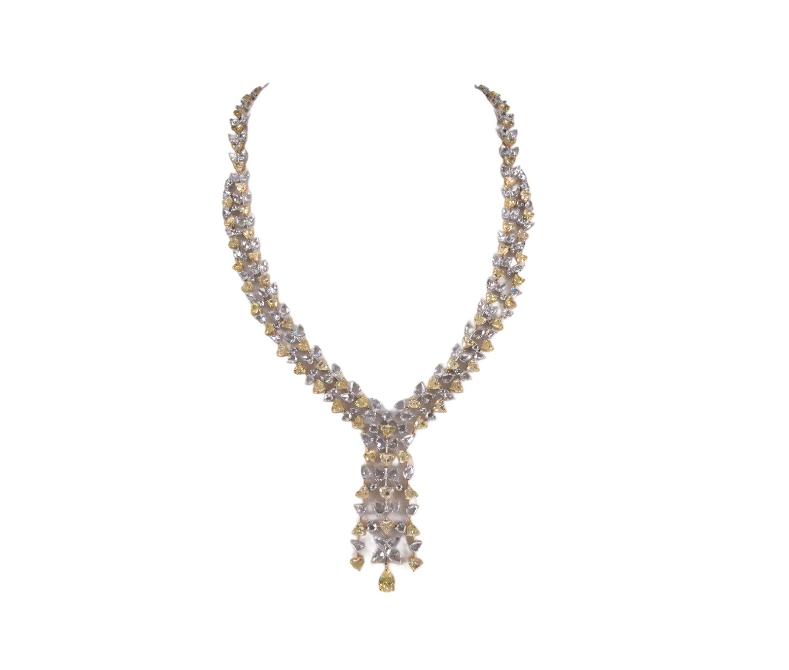 28.75ctw Yellow Diamond, 21.00ctw Diamond, 18K Necklace: 28.75ctw Yellow Diamond, 21.00ctw Diamond and 18K Yellow/White Gold 18" Necklace - THIS ITEM WILL COME WITH A $224,000 INSURANCE VALUATION REPORT. Exquisitely intricate and visually captivating, this