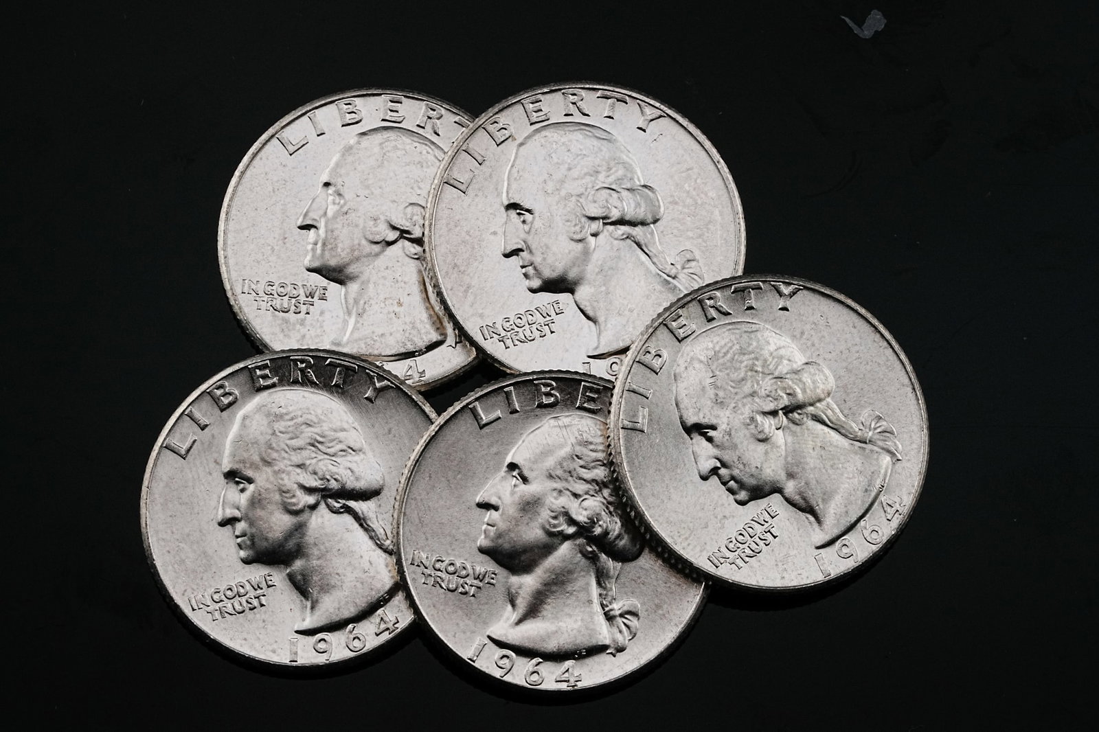 Lot of (5) 1964 90% Silver Washington Quarters BU/GEM (1 of 2)